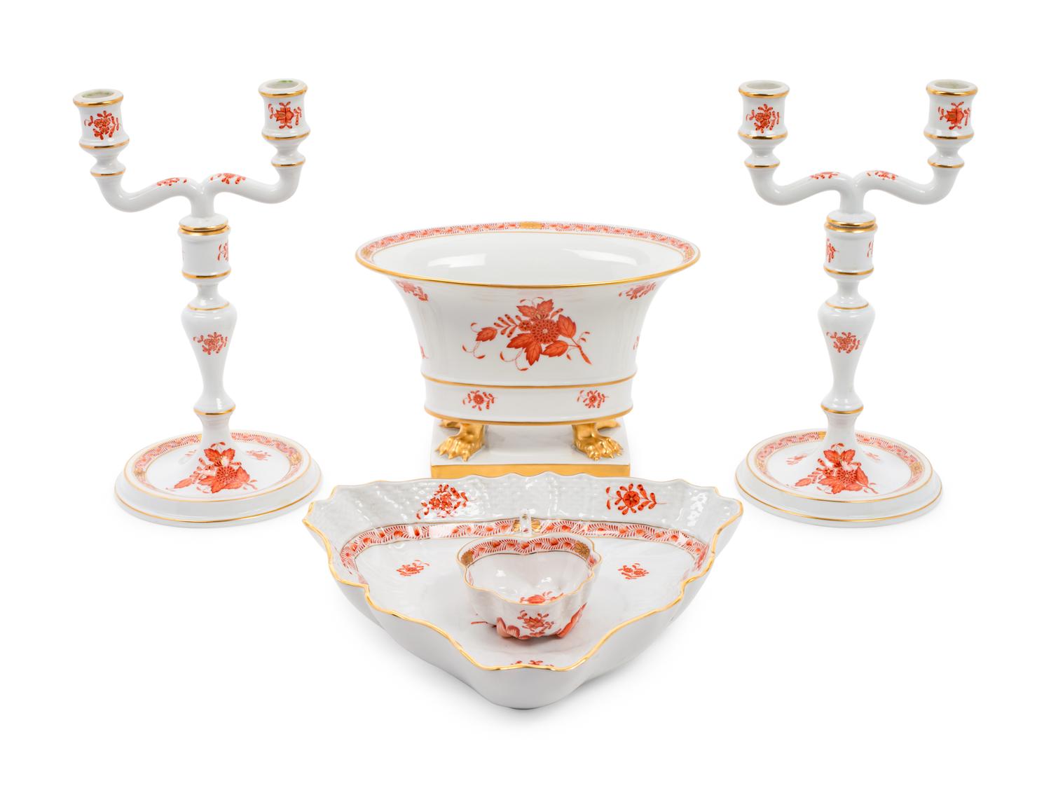 A Collection of Herend Chinese Bouquet Porcelain Table Articles