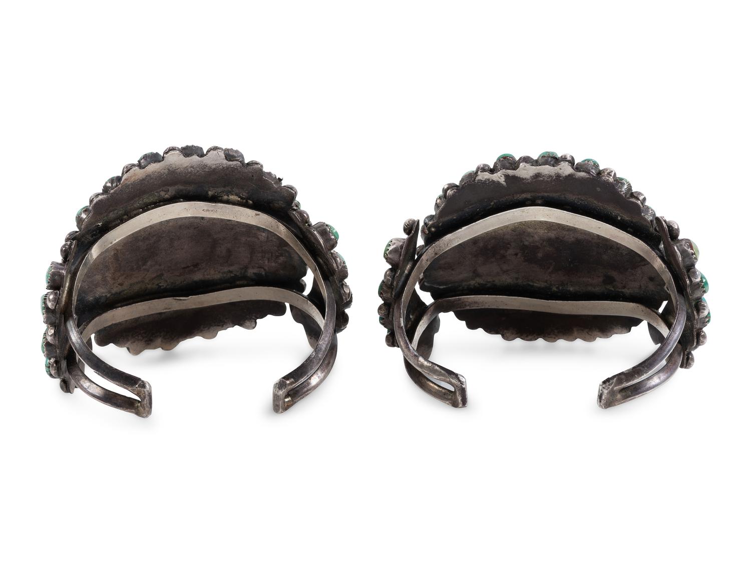 Navajo or Zuni Turquoise Cluster Cuff Bracelets, Matching Pair