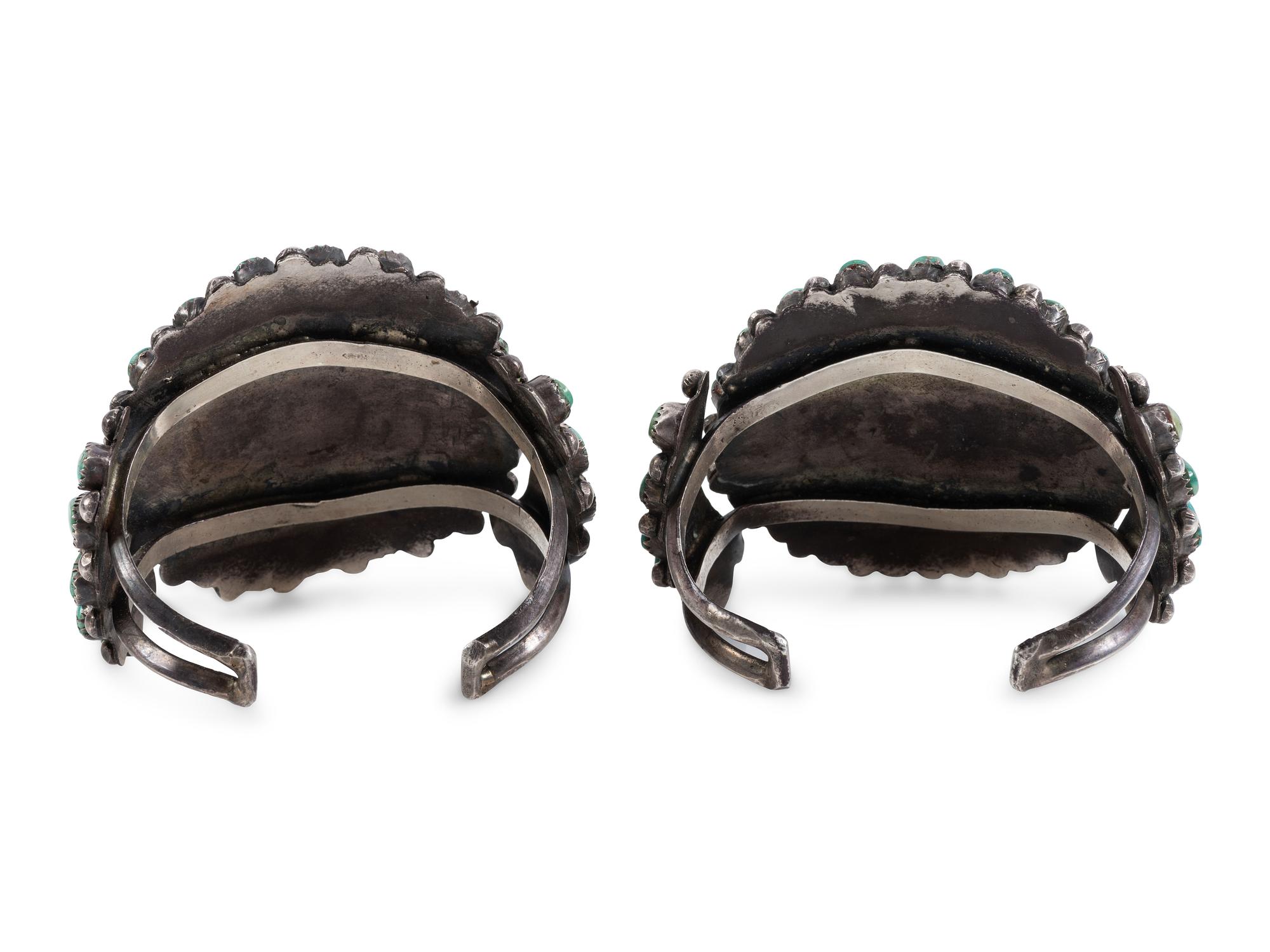 Navajo or Zuni Turquoise Cluster Cuff Bracelets, Matching Pair