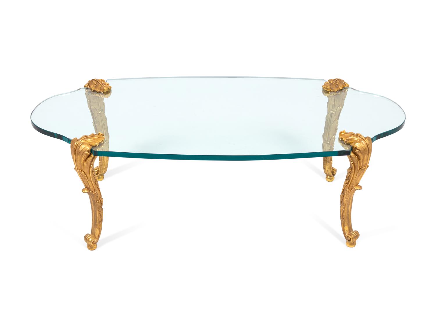 A Rococo Style Gilt-Bronze and Plate Glass Cocktail Table
