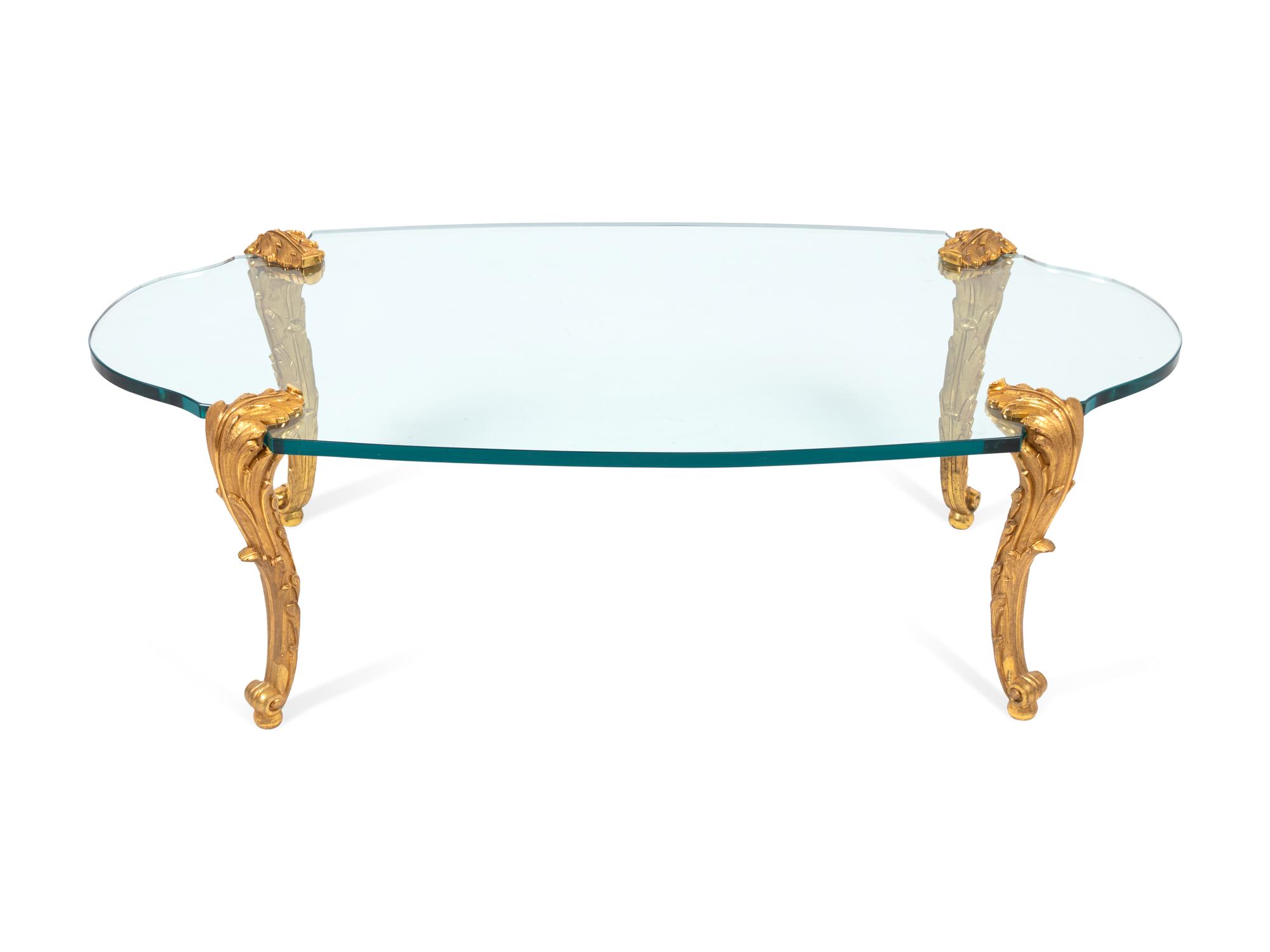 A Rococo Style Gilt-Bronze and Plate Glass Cocktail Table