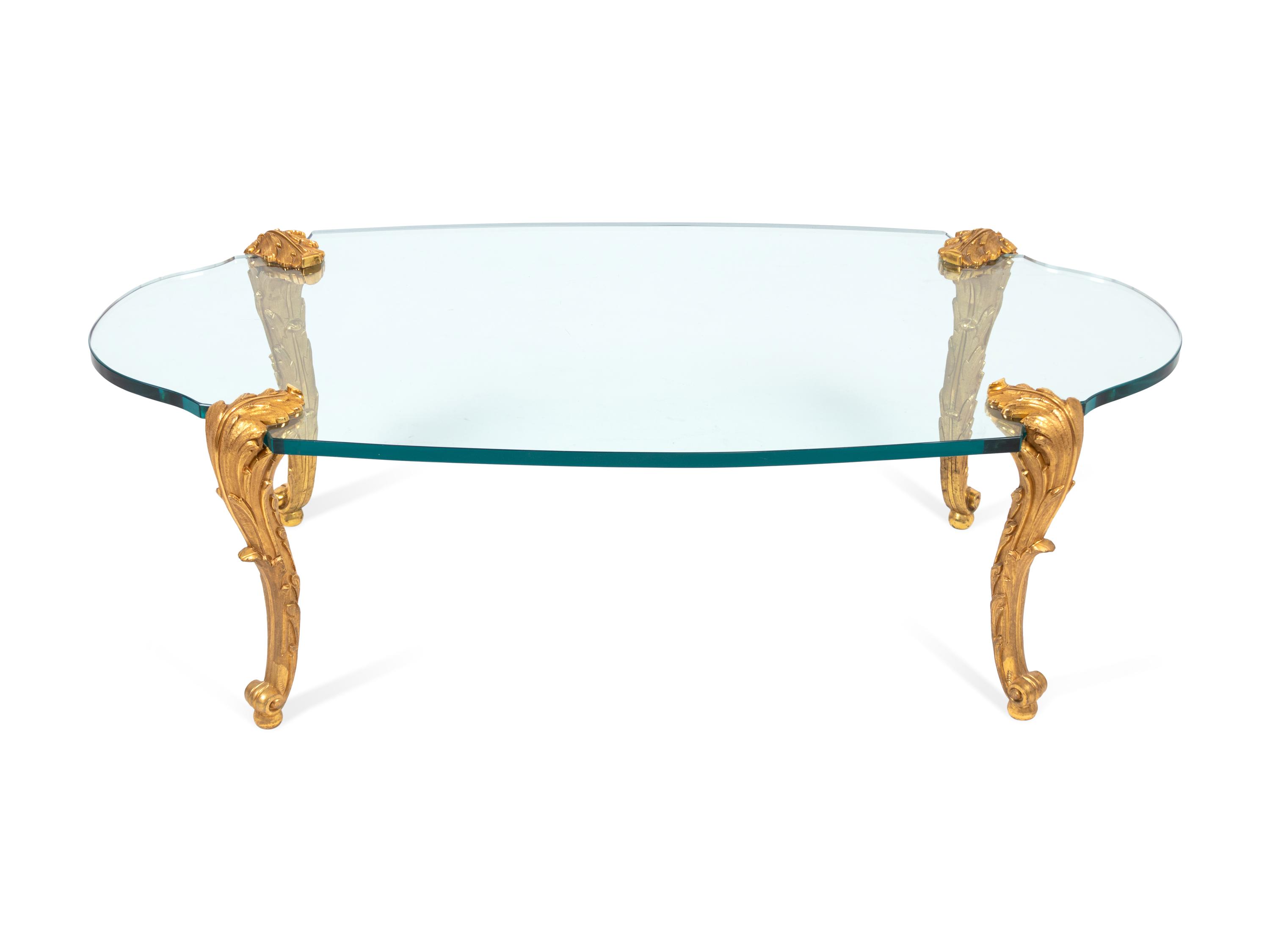 A Rococo Style Gilt-Bronze and Plate Glass Cocktail Table