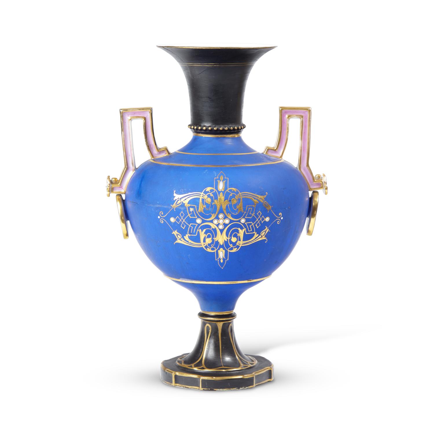 A Neoclassical Style Painted and Parcel-Gilt Urn