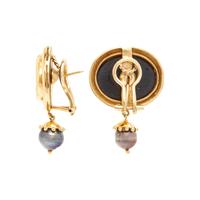 ELIZABETH LOCKE, BLACK GLASS CAMEO AND CULTURED PEARL CLIP EARRINGS