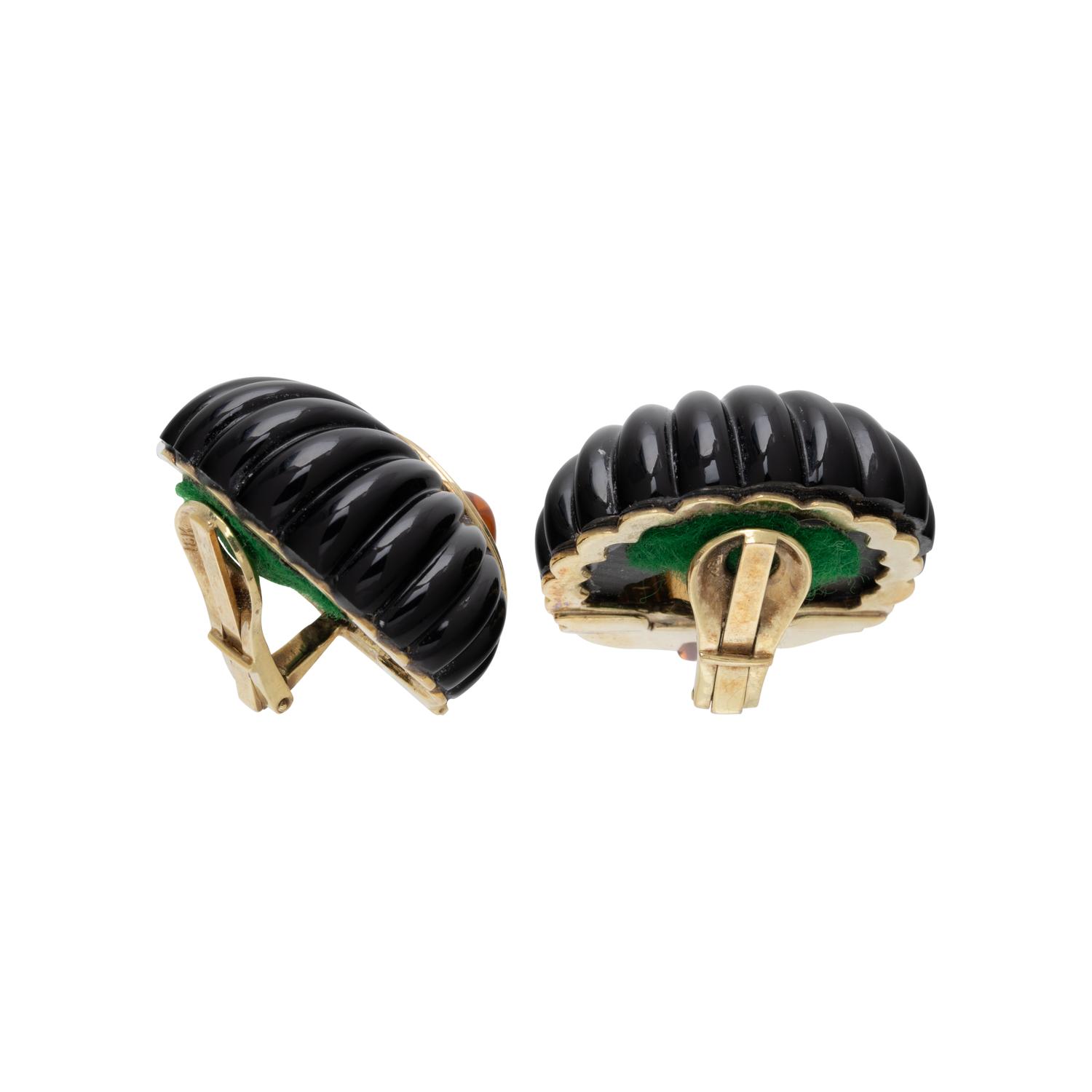 WINC, YELLOW GOLD, ONYX AND CITRINE EARCLIPS