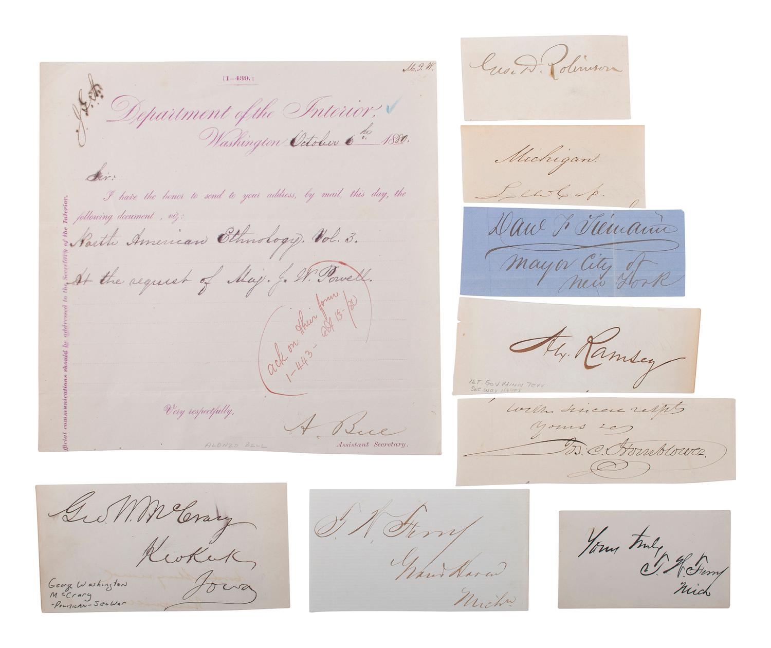 [AMERICANA]. Autograph collection featuring Civil War-era politicians, soldiers, and more.