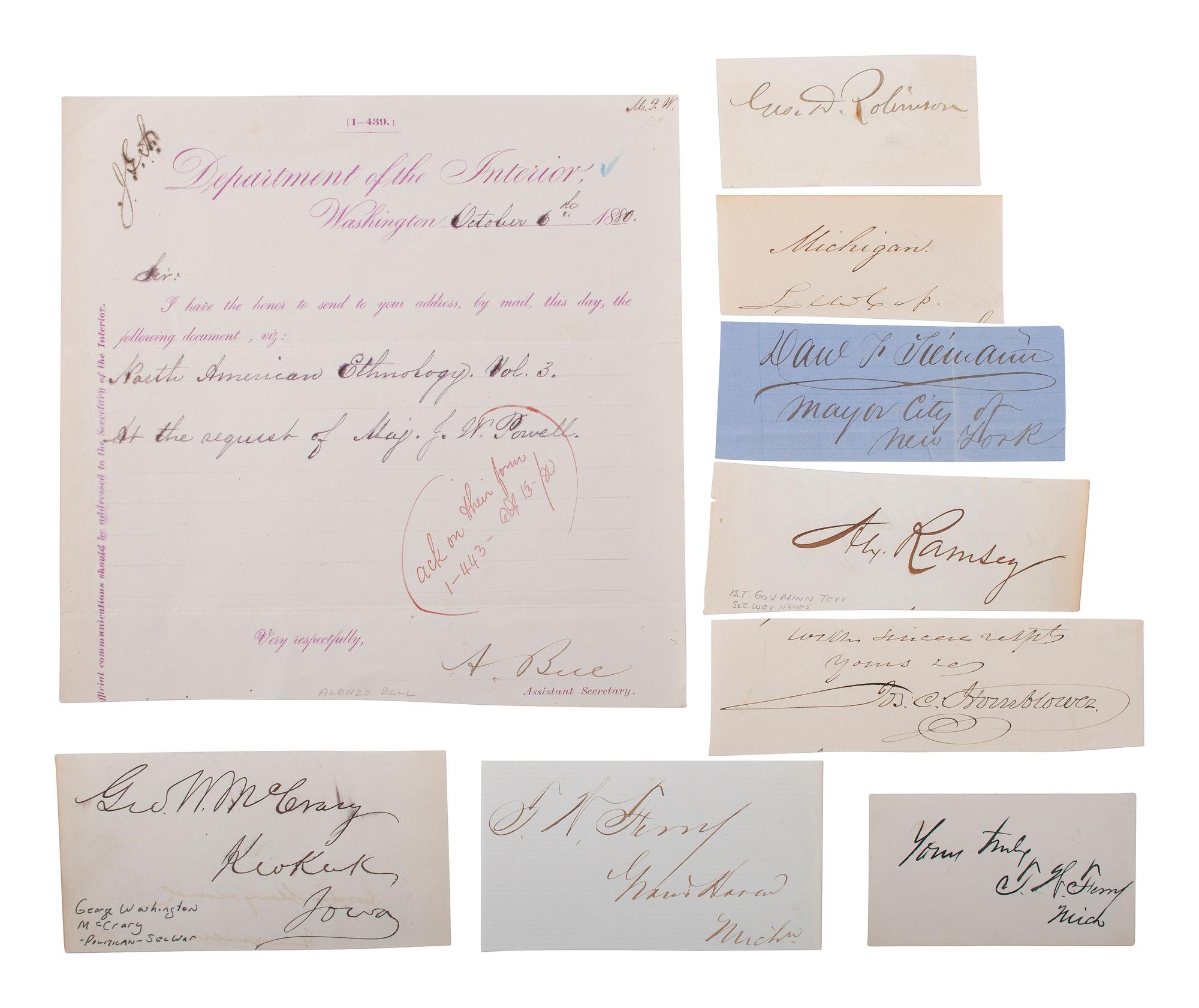 [AMERICANA]. Autograph collection featuring Civil War-era politicians, soldiers, and more.