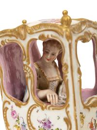 A Meissen Porcelain Sedan Chair and Two Figural Groups