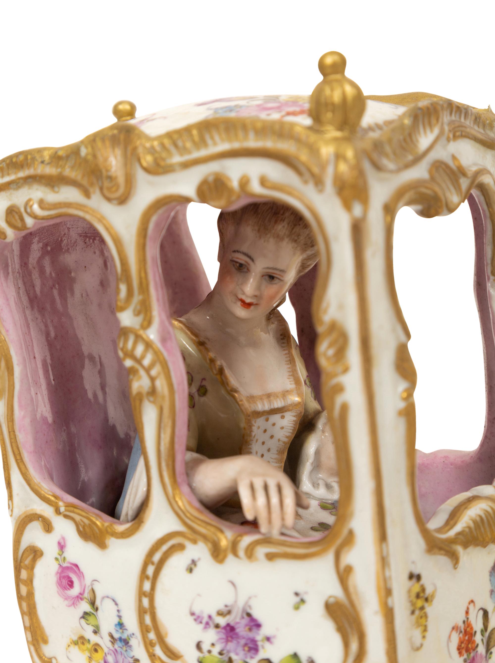 A Meissen Porcelain Sedan Chair and Two Figural Groups