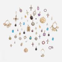 A Large Collection of 14K Gold and Gemstone Pendants