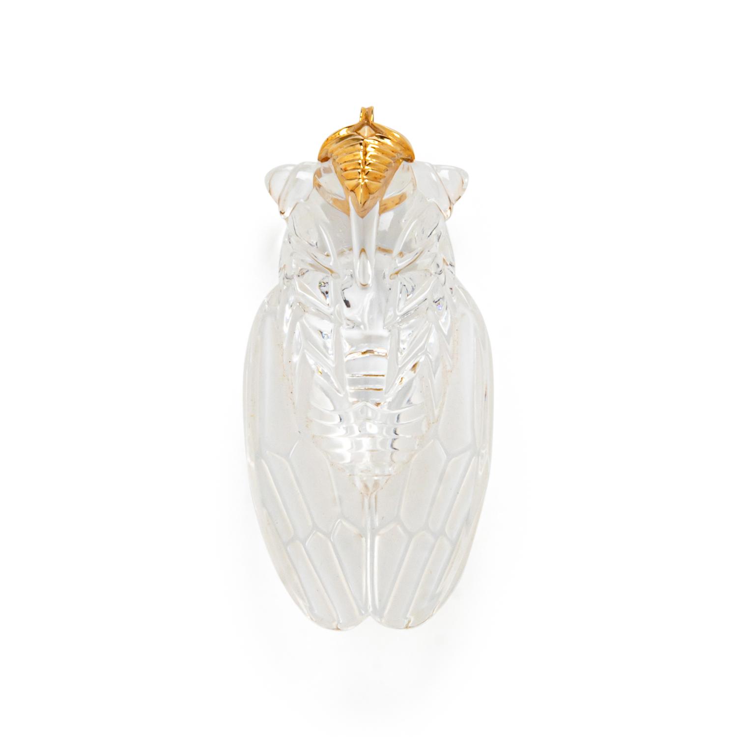 STEUBEN, GLASS AND YELLOW GOLD 'CICADA' PENDANT