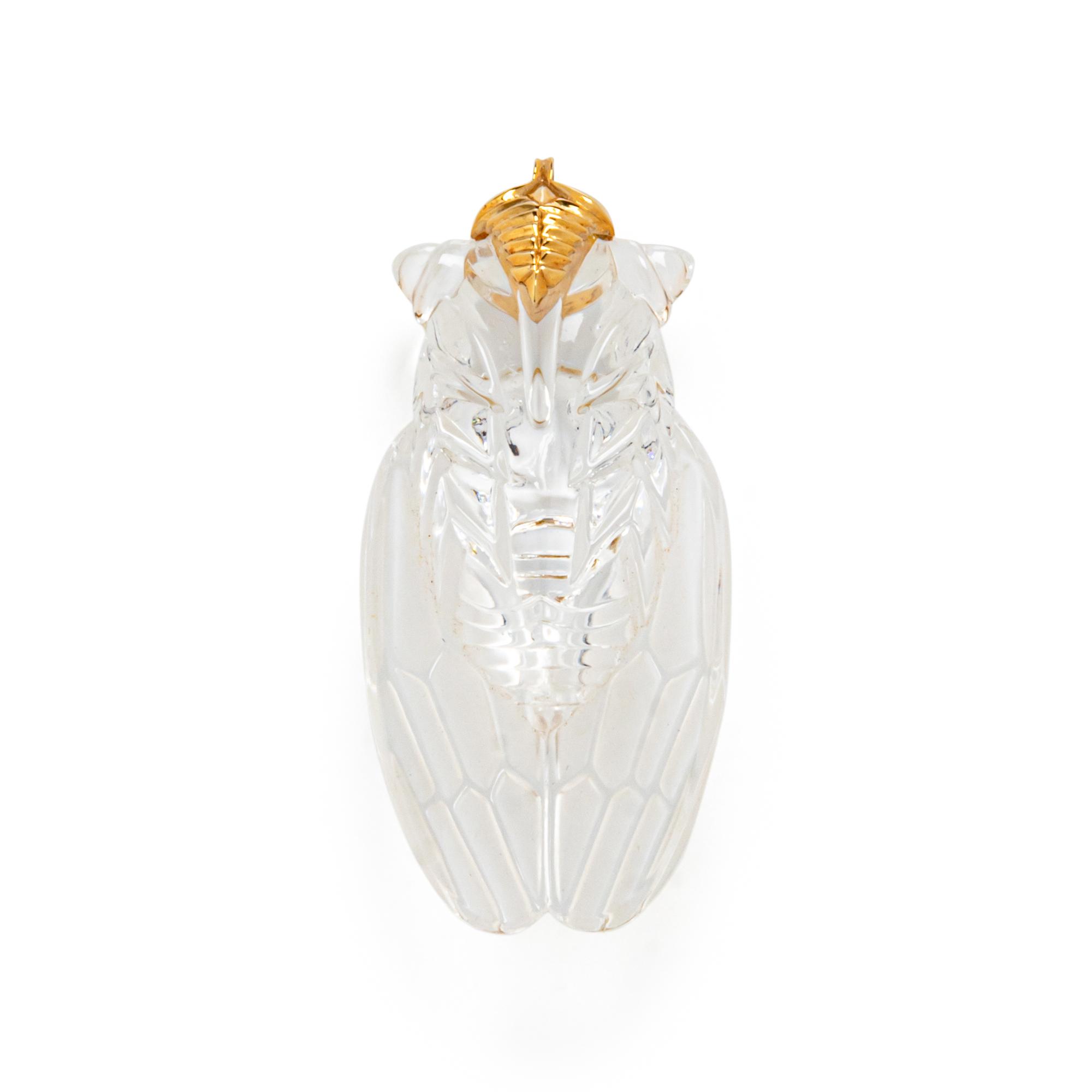 STEUBEN, GLASS AND YELLOW GOLD 'CICADA' PENDANT