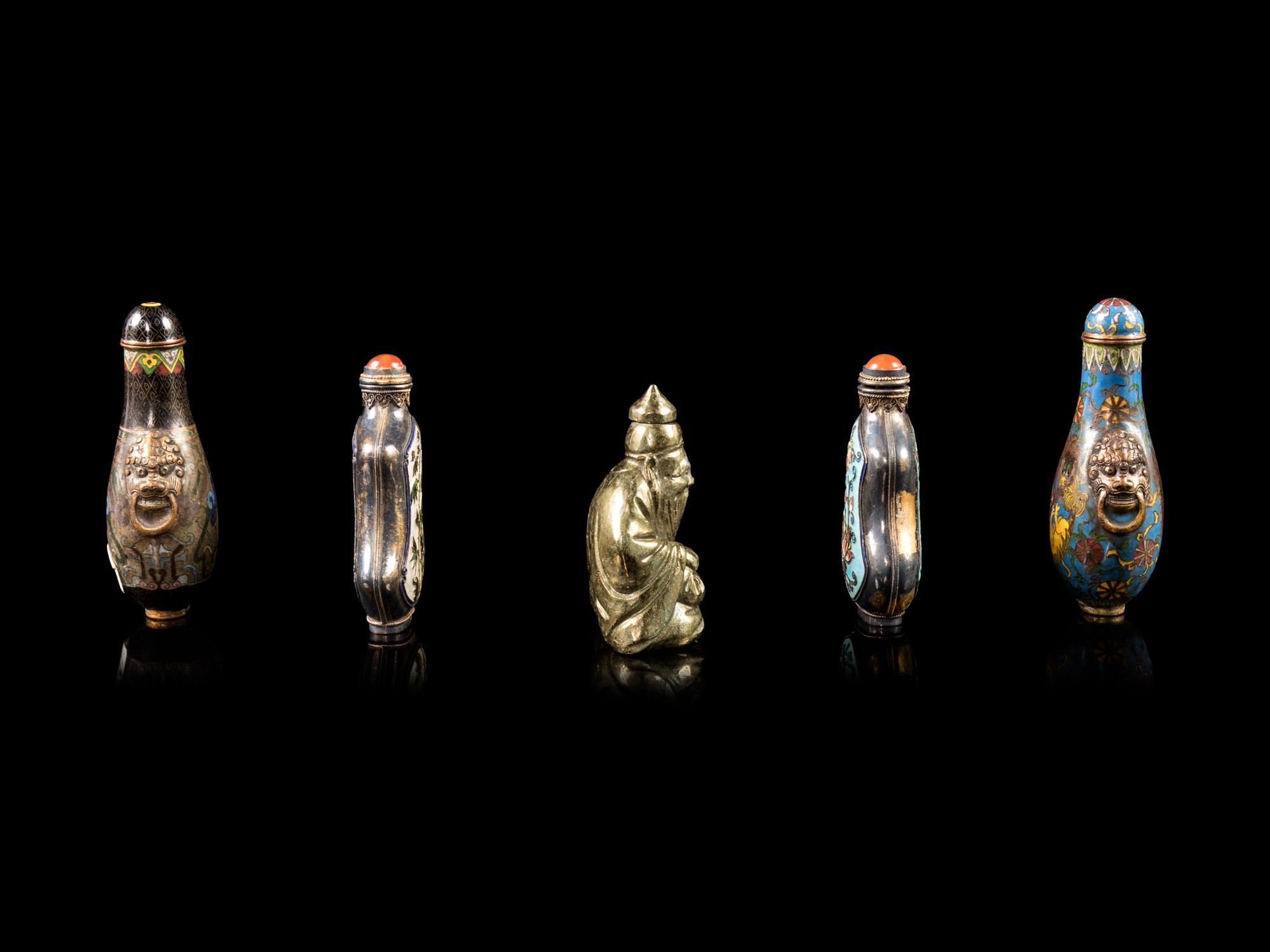 Five Chinese Metal Snuff Bottles