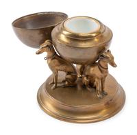 A Group of Three Bronze Inkwells