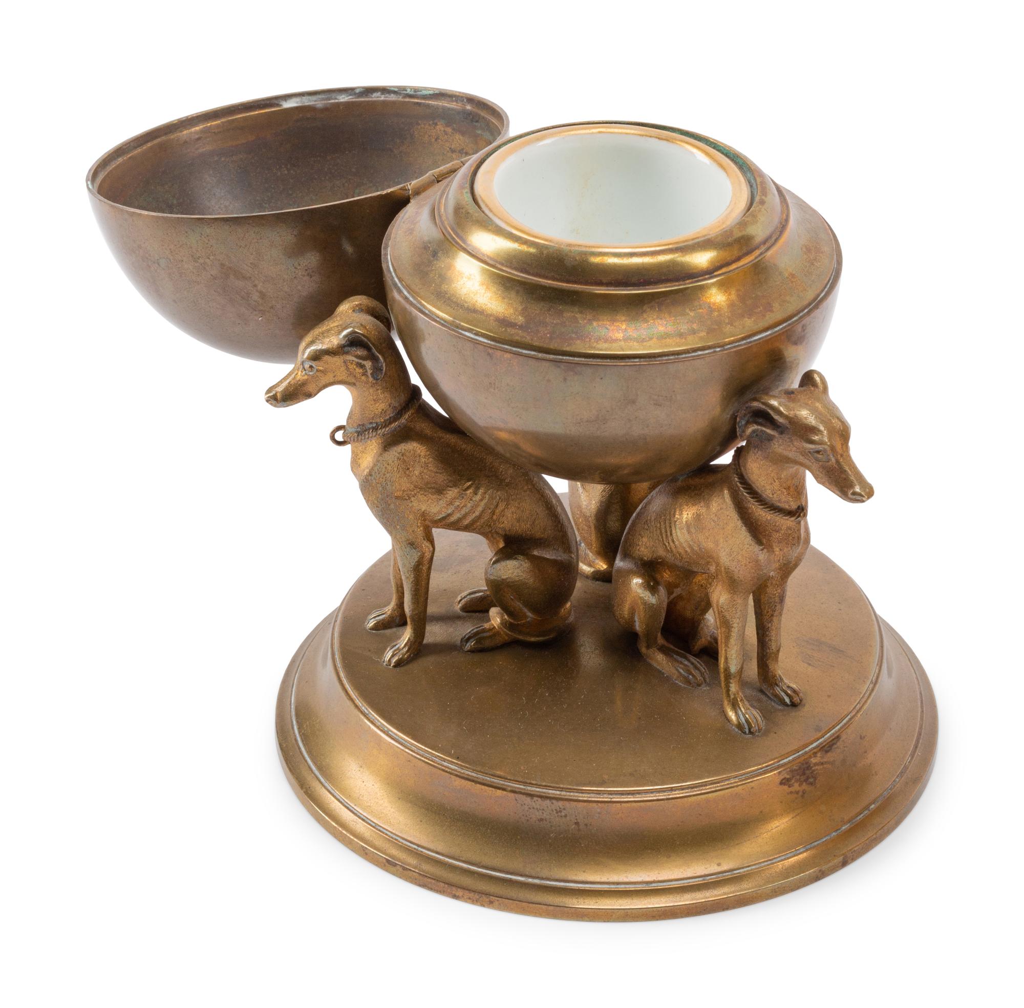 A Group of Three Bronze Inkwells