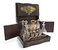 A Napoleon III Brass Inlaid Calamander Cave a Liqueur, Width 12 5/8 inches.