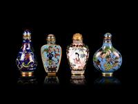 Four Chinese Cloisonne and Painted Enamel Snuff Bottles