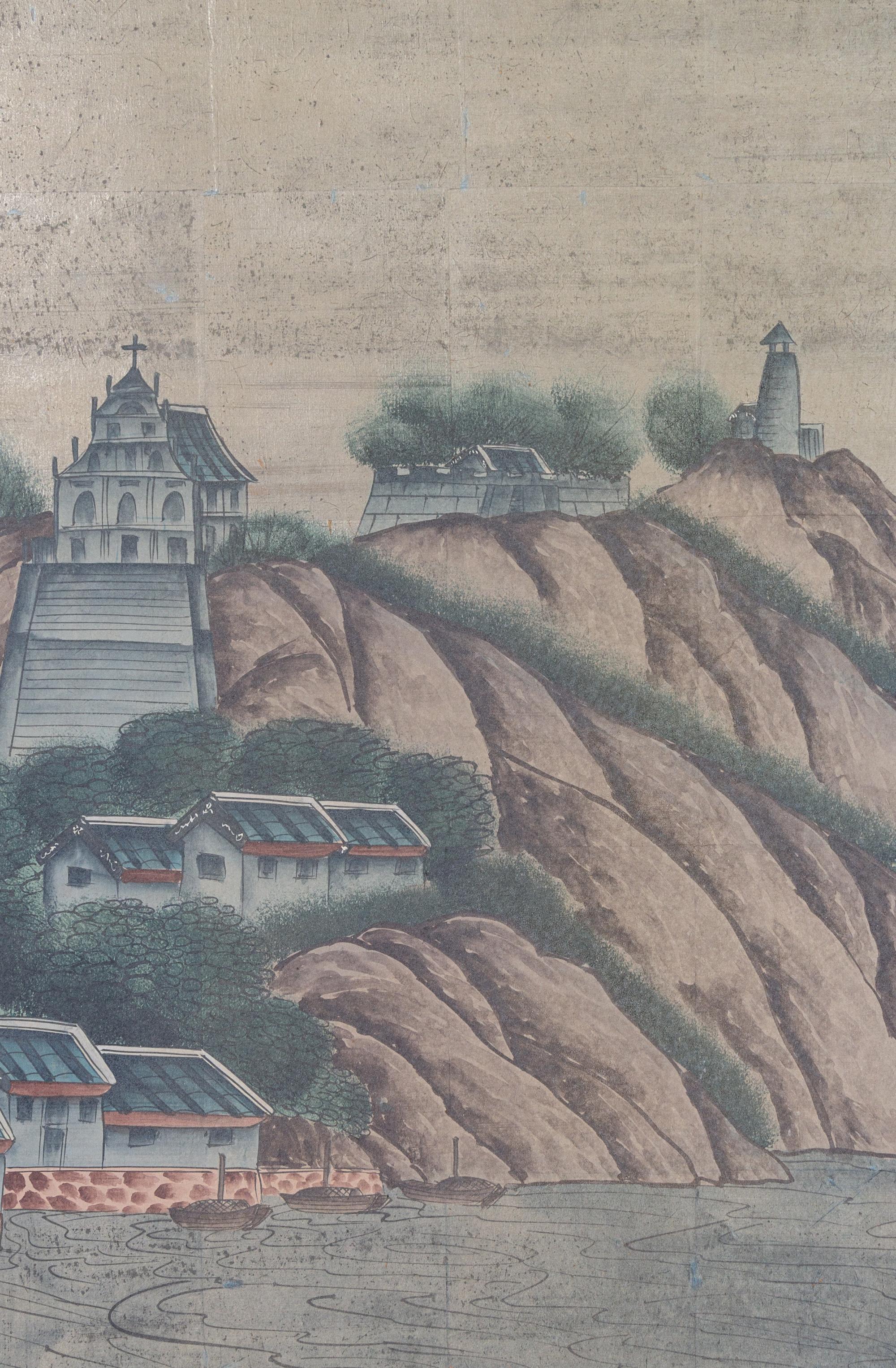 A Chinoiserie Decorated Floor Screen