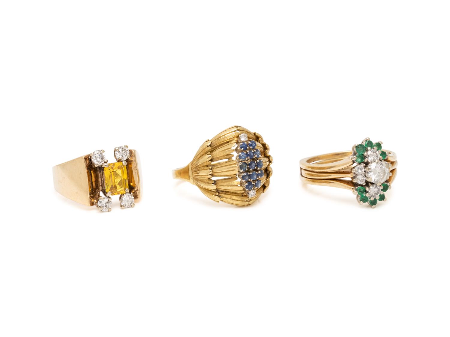 COLLECTION OF YELLOW GOLD, DIAMOND AND MULTIGEM RINGS