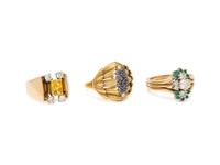 COLLECTION OF YELLOW GOLD, DIAMOND AND MULTIGEM RINGS