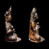 Two Chinese Parcel Gilt Bronze Figures of Guanyin