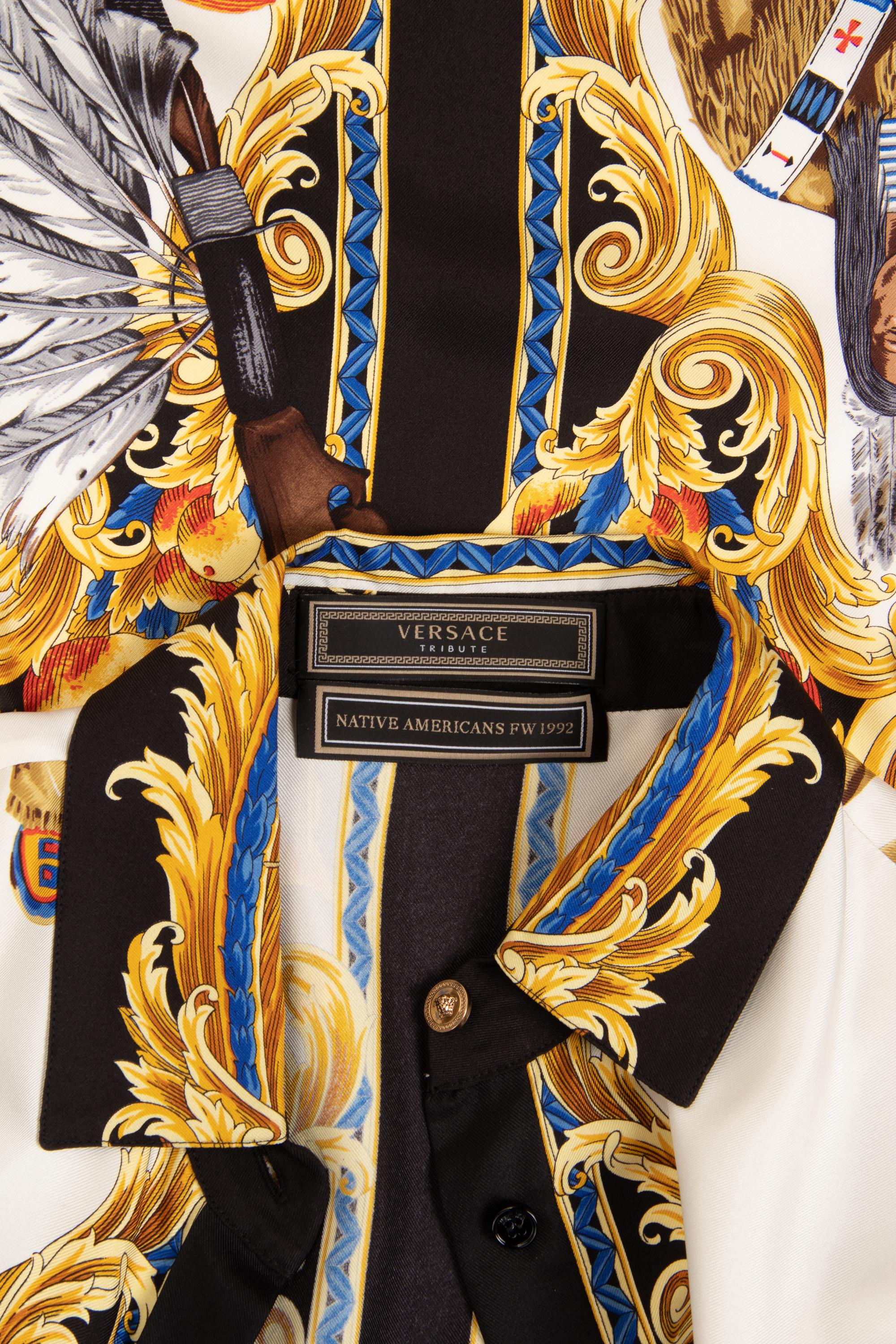 Versace Tribute "Native Americans" Silk Print Shirt Dress, Spring 2018