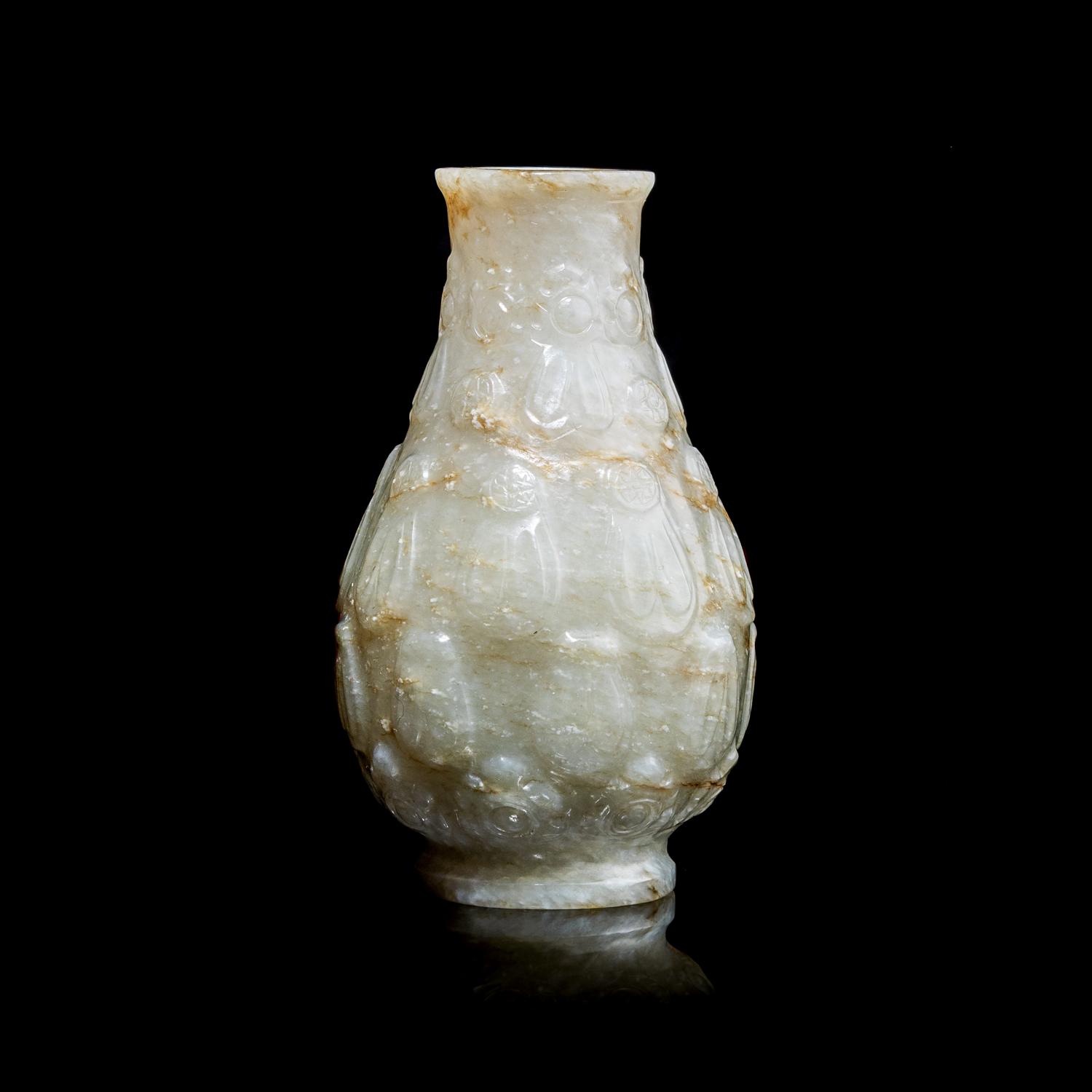 A Small Chinese Jade 'Floral' Vase 青玉刻花瓣紋香瓶