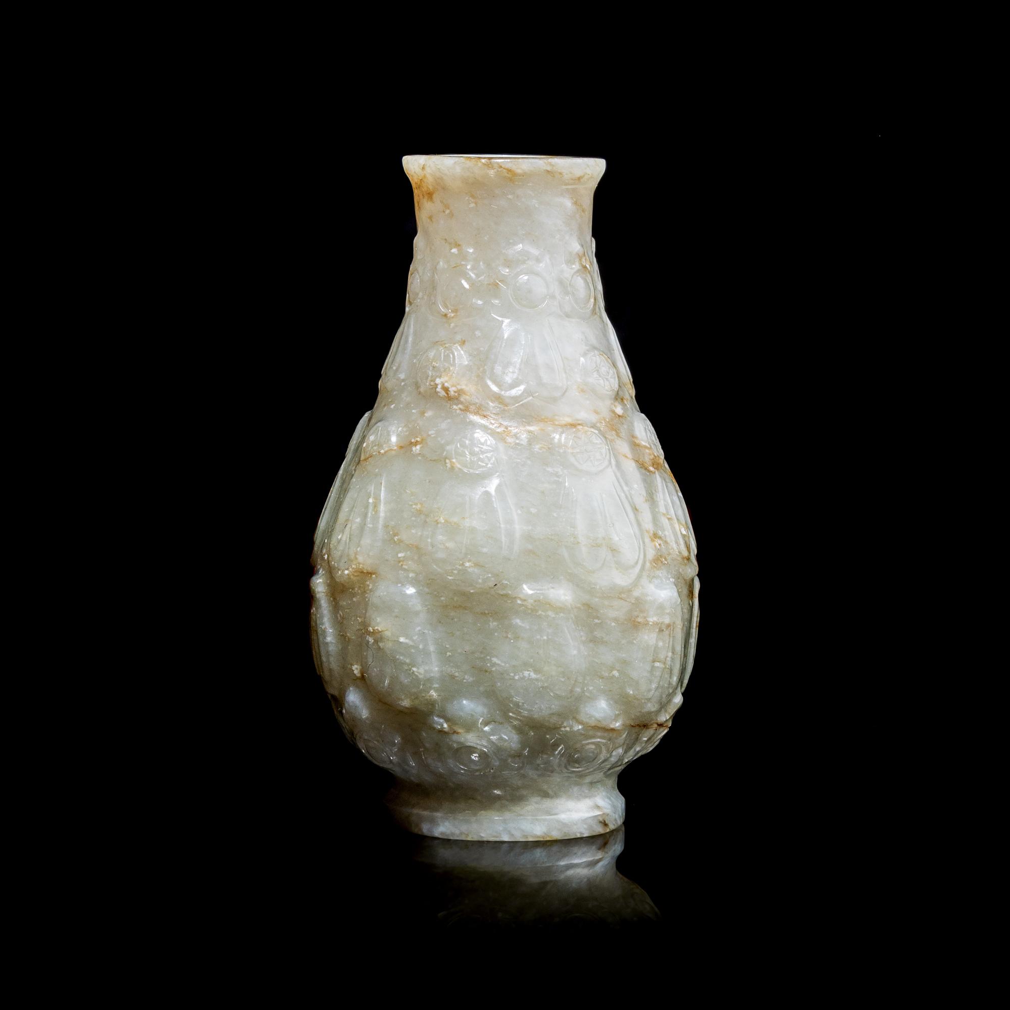 A Small Chinese Jade 'Floral' Vase 青玉刻花瓣紋香瓶