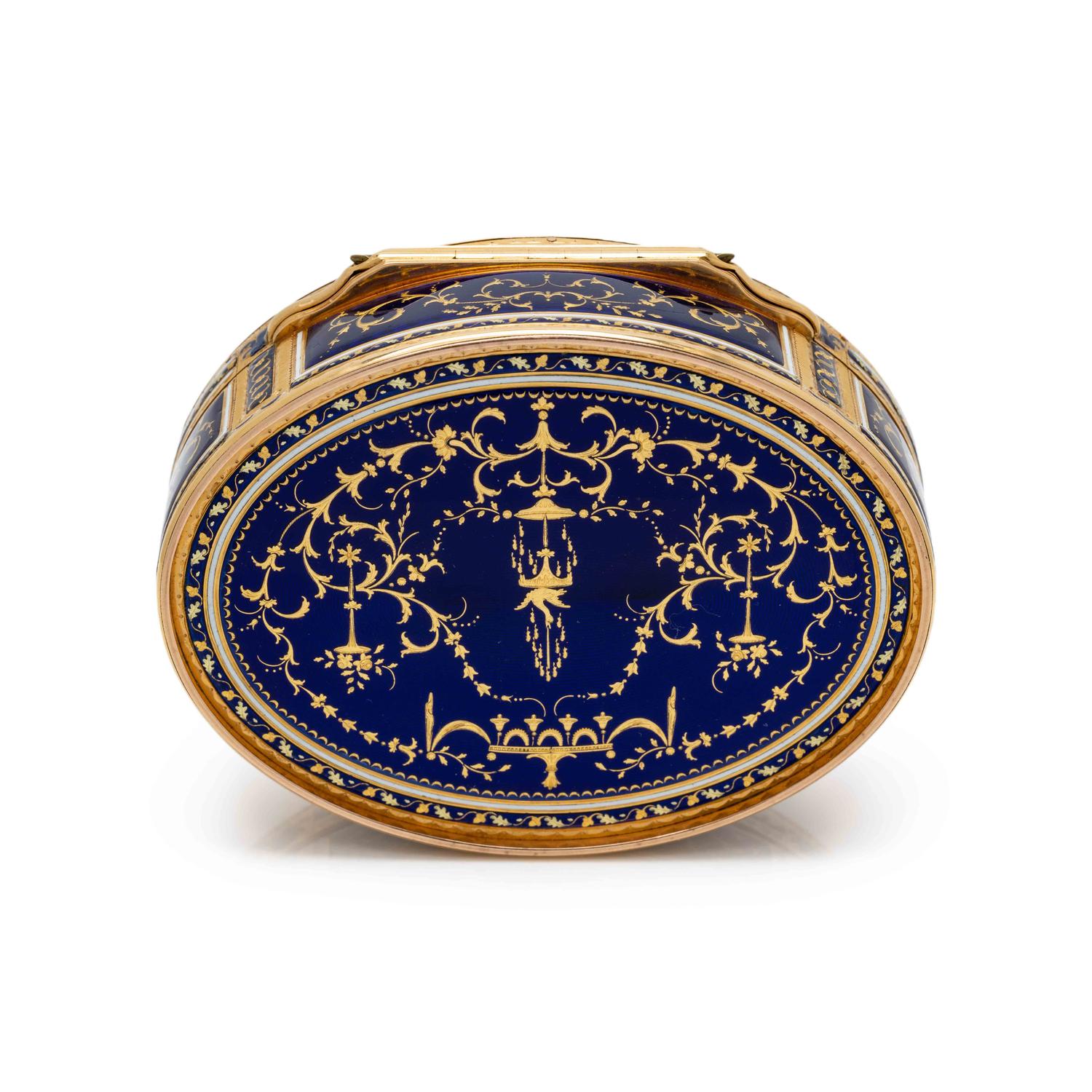 A Gold, Enamel, Seed Pearl, and Portrait-Inset Snuff Box