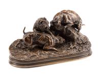 After Pierre-Jules Mene, (19th Century), Trois Chiens au Terrier, Chasse au Lapin