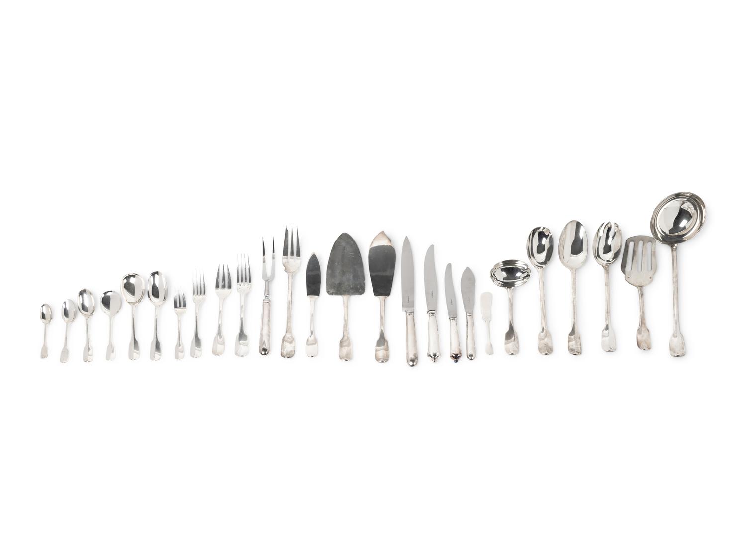 A Puiforcat Silver Flatware Service in the Louvois Pattern