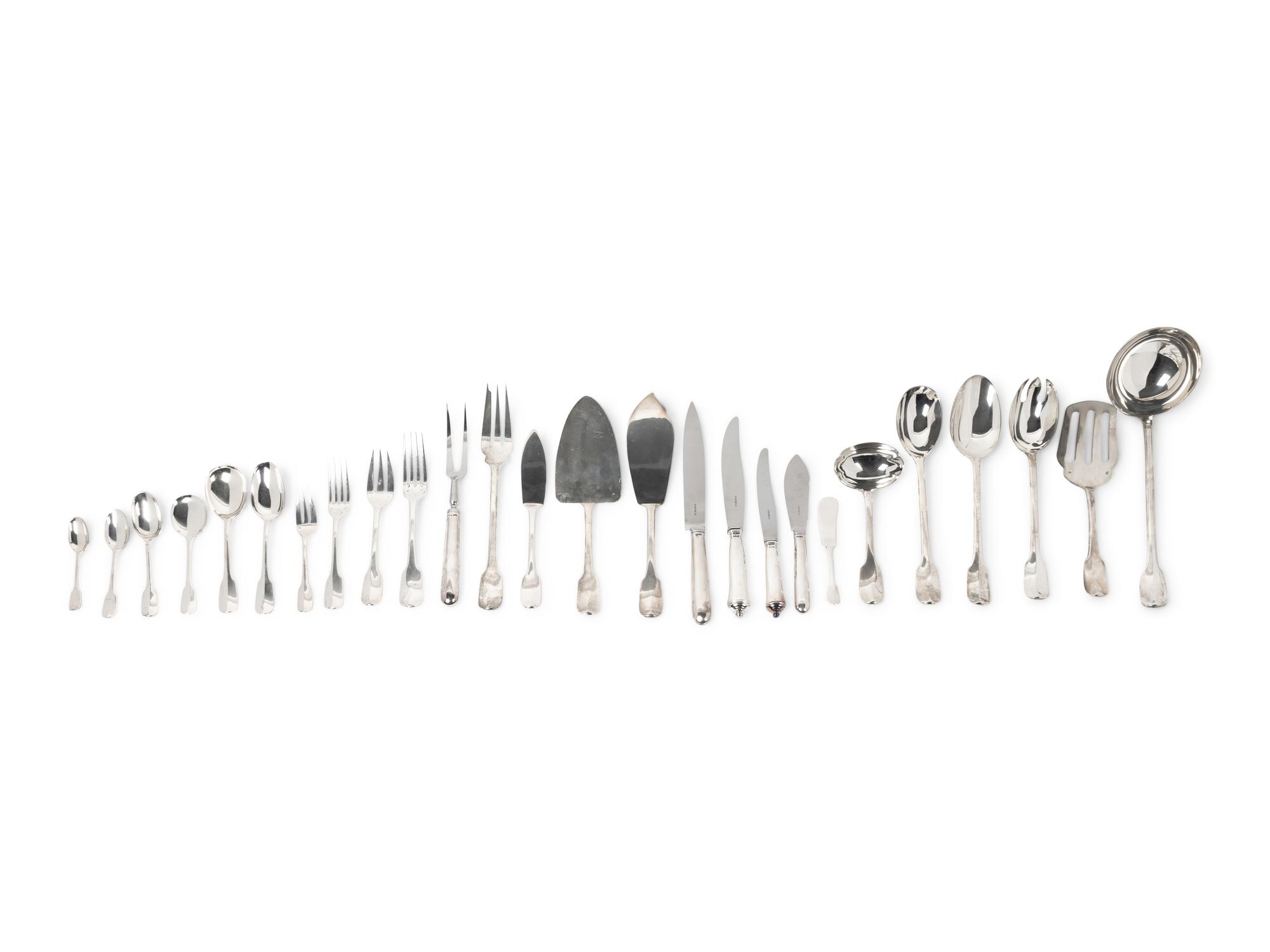 A Puiforcat Silver Flatware Service in the Louvois Pattern