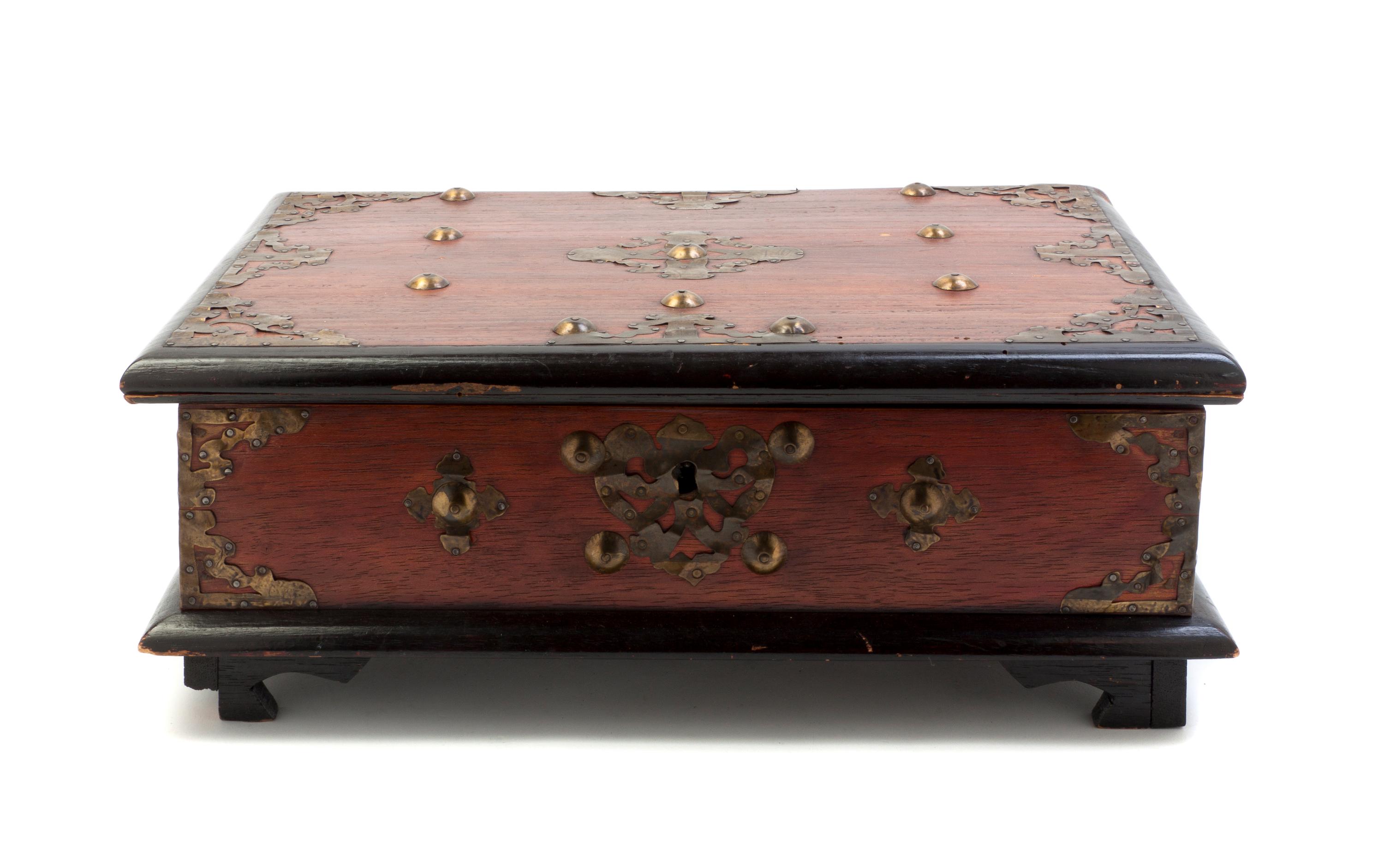 A Brass Inset Table Casket or Bible Box, Width 16 7/8 inches.