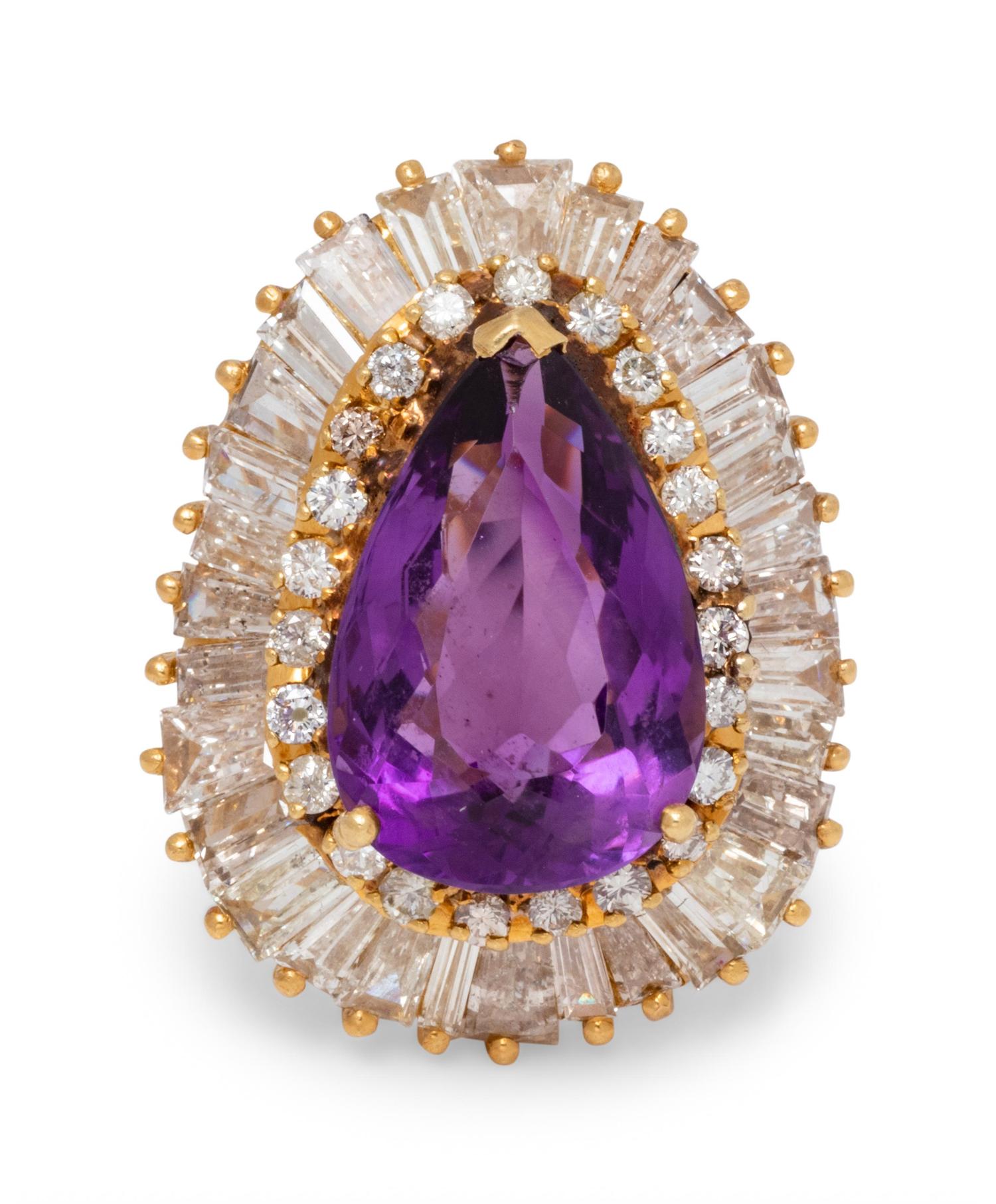 An 18 Karat Yellow Gold, Amethyst and Diamond Ring,