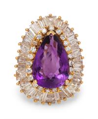 An 18 Karat Yellow Gold, Amethyst and Diamond Ring,