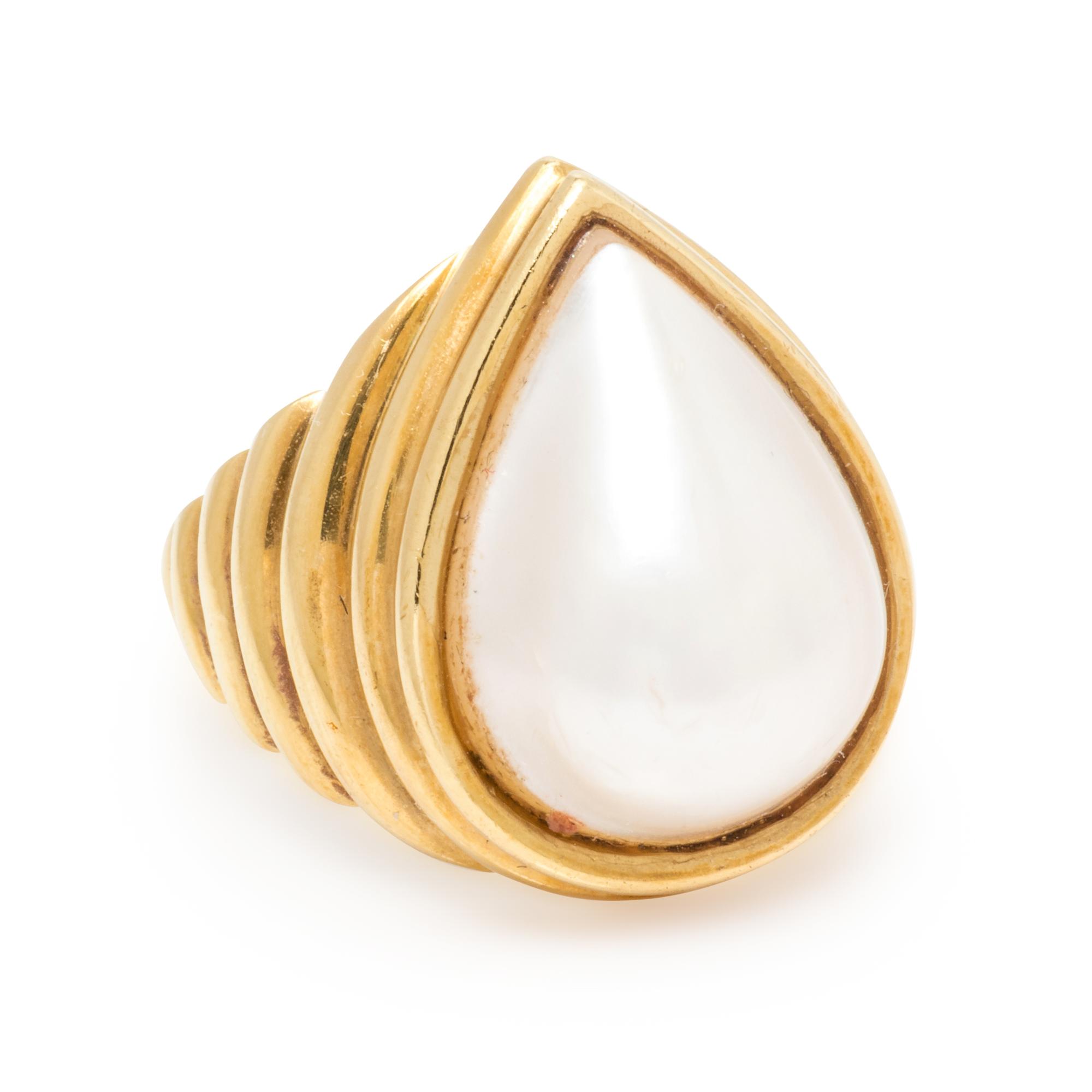 A Yellow Gold and Cultured Mabe Pearl Ring,