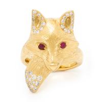 House of Ravn, 'Liberty', Yellow Gold, Diamond, and Ruby Fox Ring