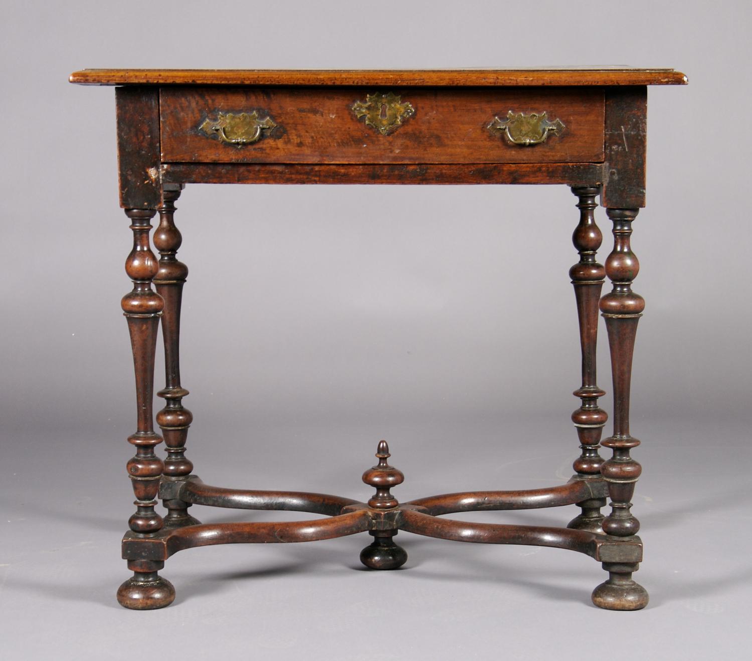 A Walnut William and Mary Style Table, Height 29 1/2 x width 31 3/4 x depth 21 3/4 inches.
