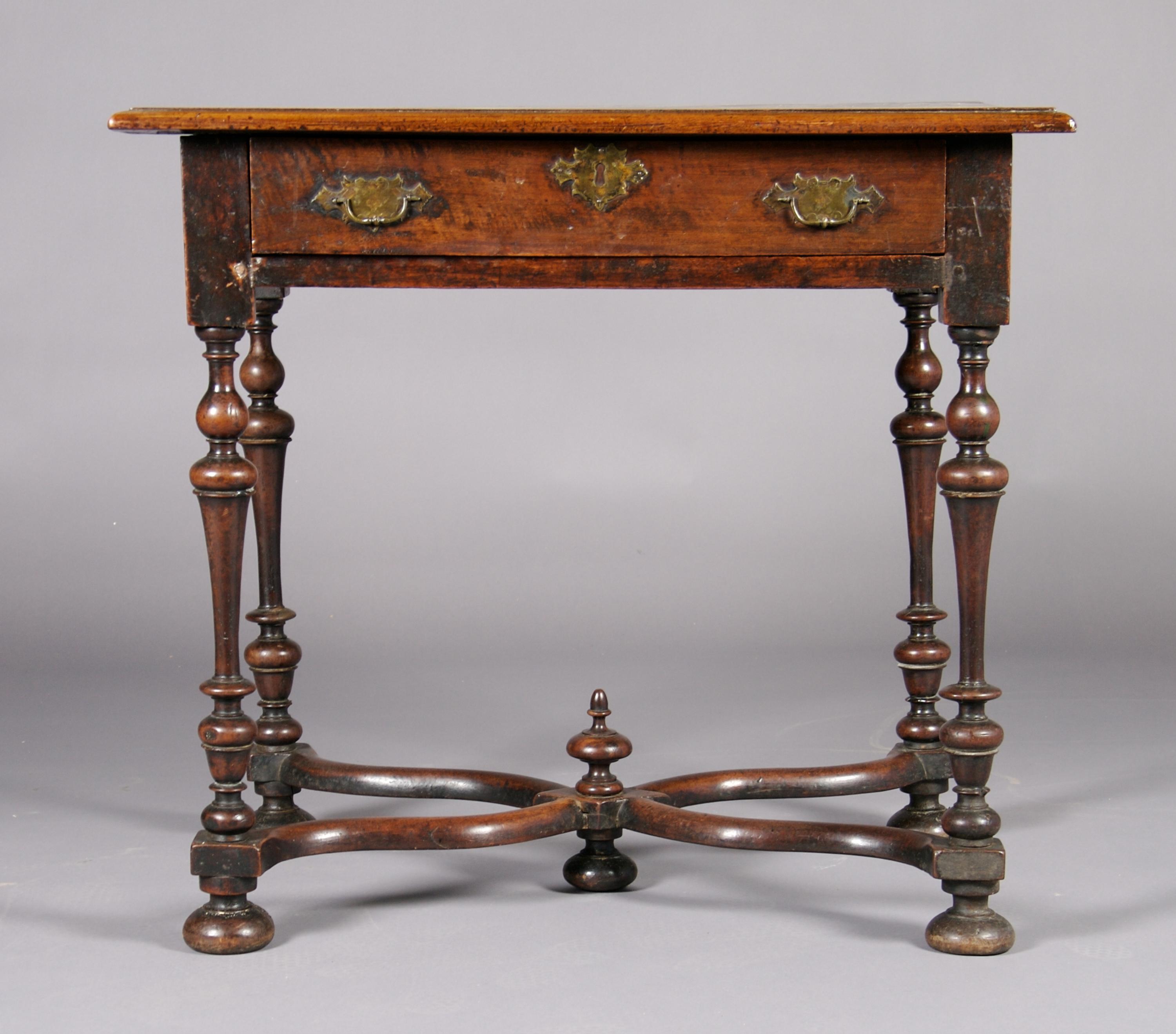 A Walnut William and Mary Style Table, Height 29 1/2 x width 31 3/4 x depth 21 3/4 inches.