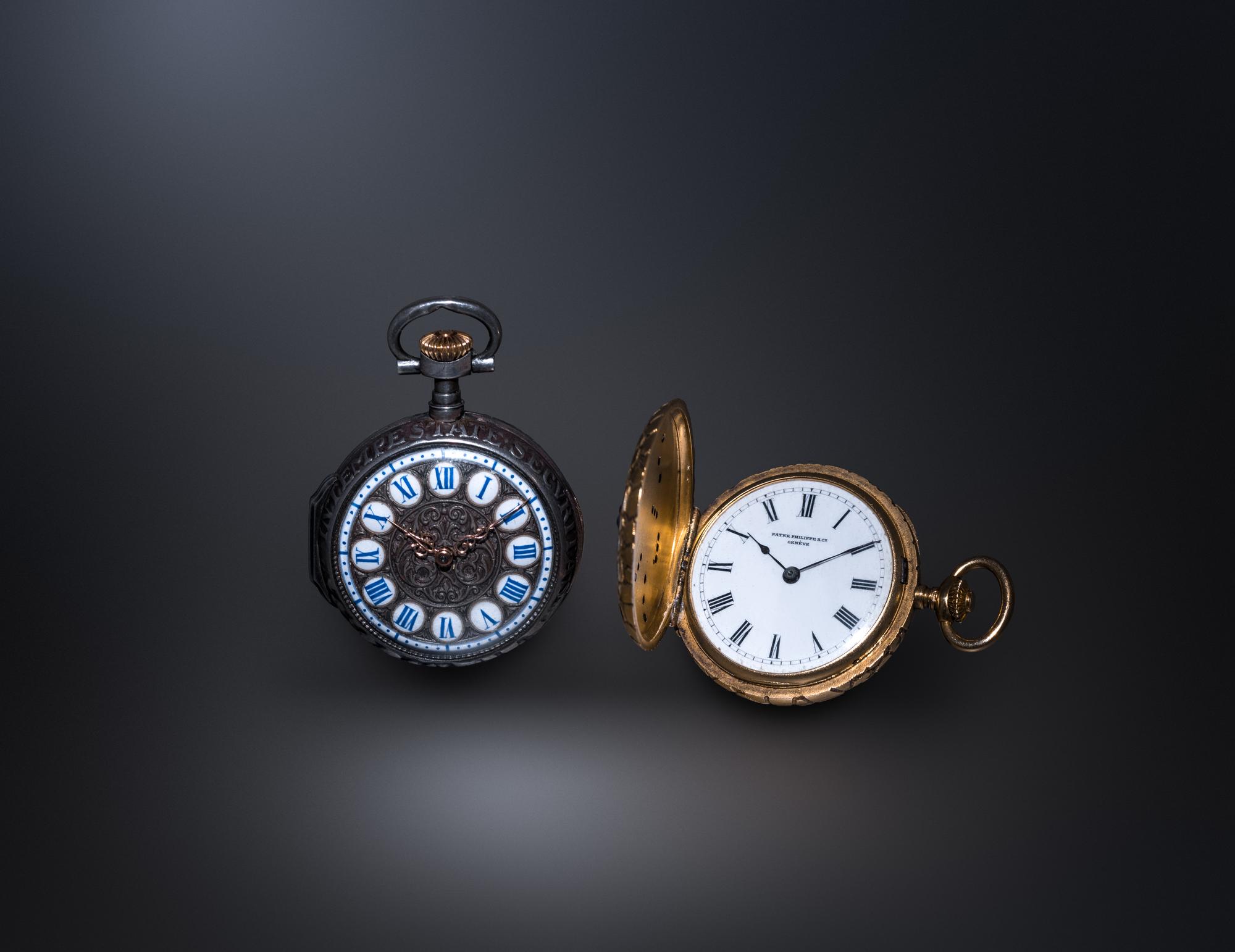 PATEK PHILIPPE, ANTIQUE, 18K YELLOW GOLD, DIAMOND AND ENAMEL HUNTER CASE POCKET WATCH, 1883