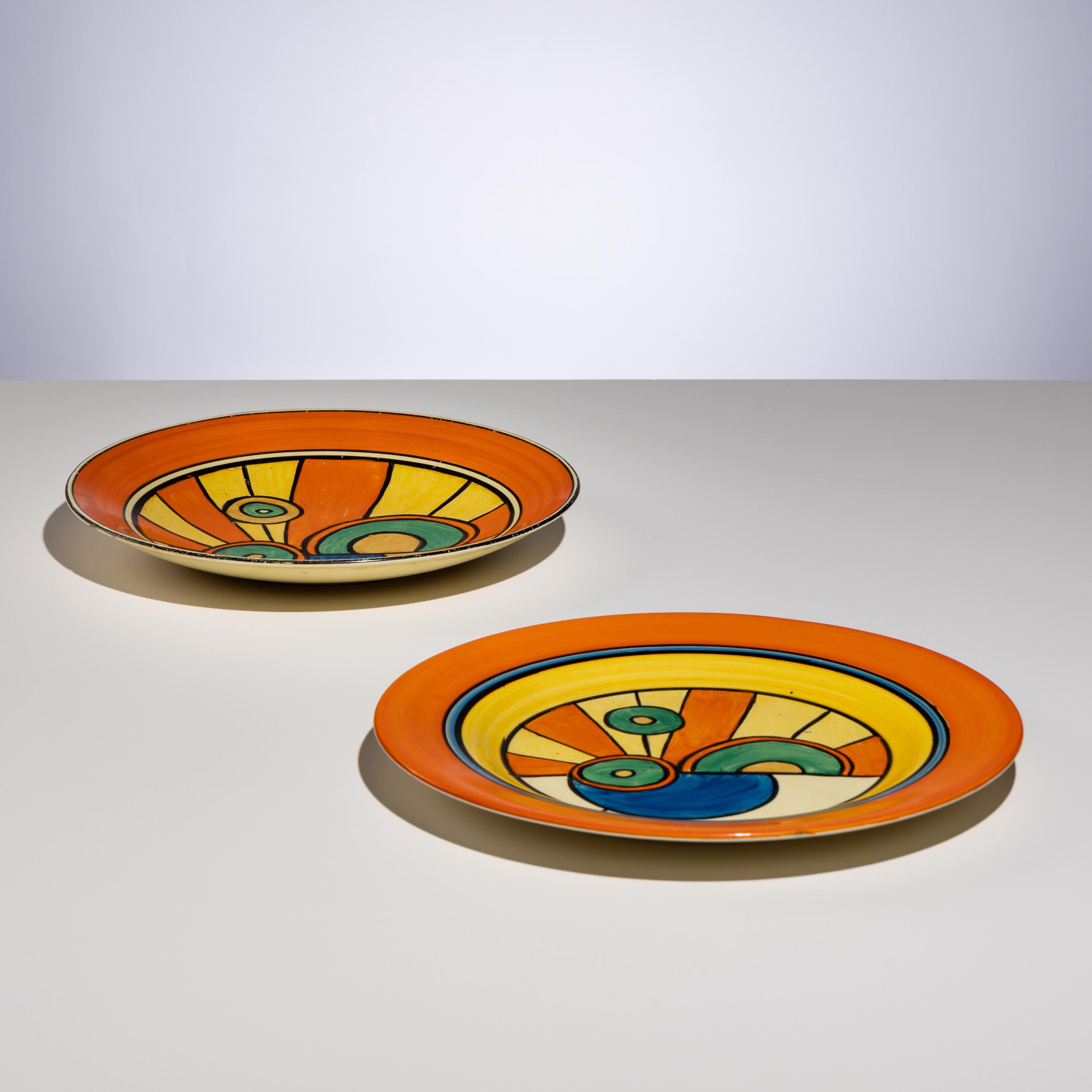 Clarice Cliff (English, 1899–1972) — Two Sliced Circle pattern Platters