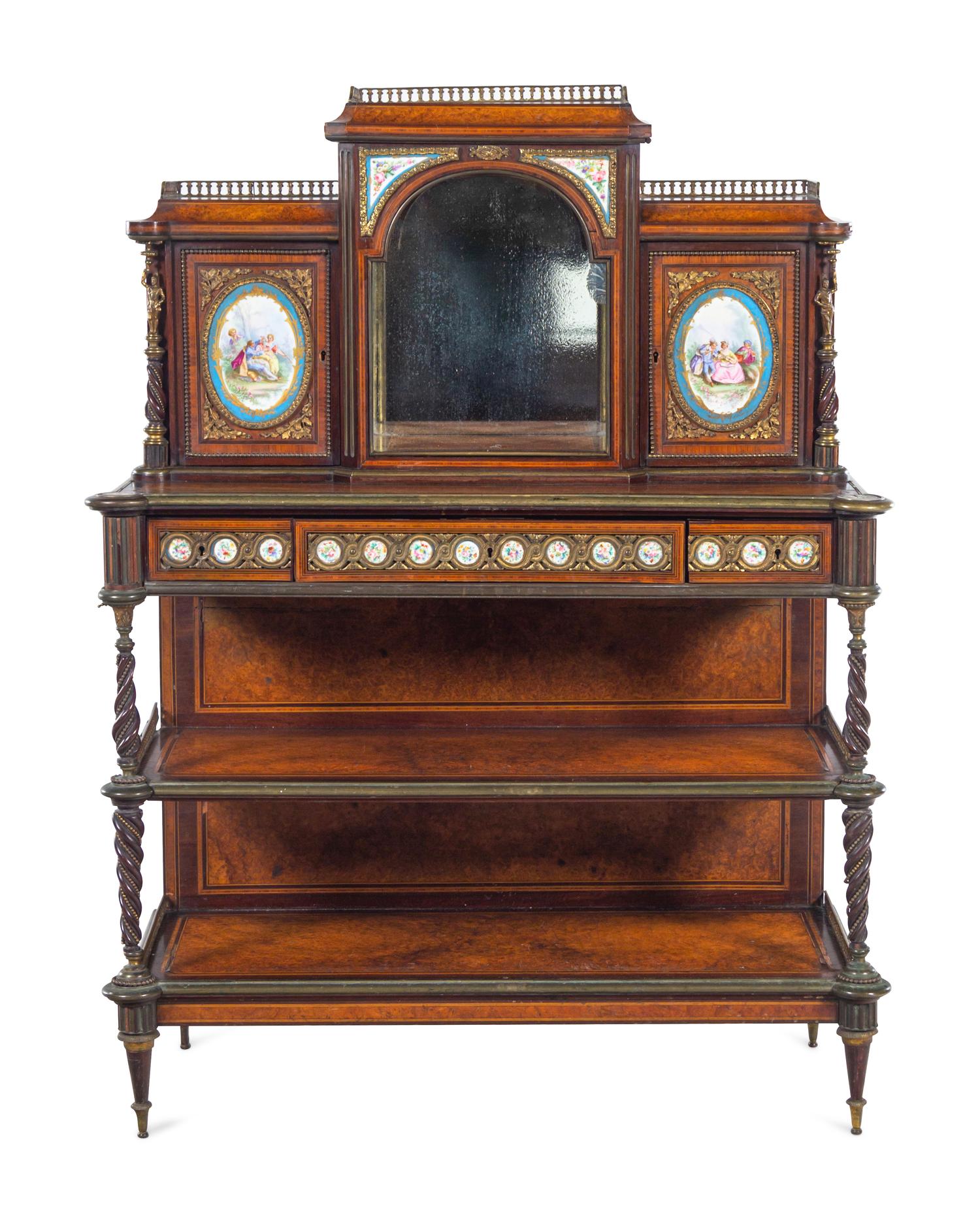 A Napoleon III Porcelain Inset and Gilt Metal Mounted Desk