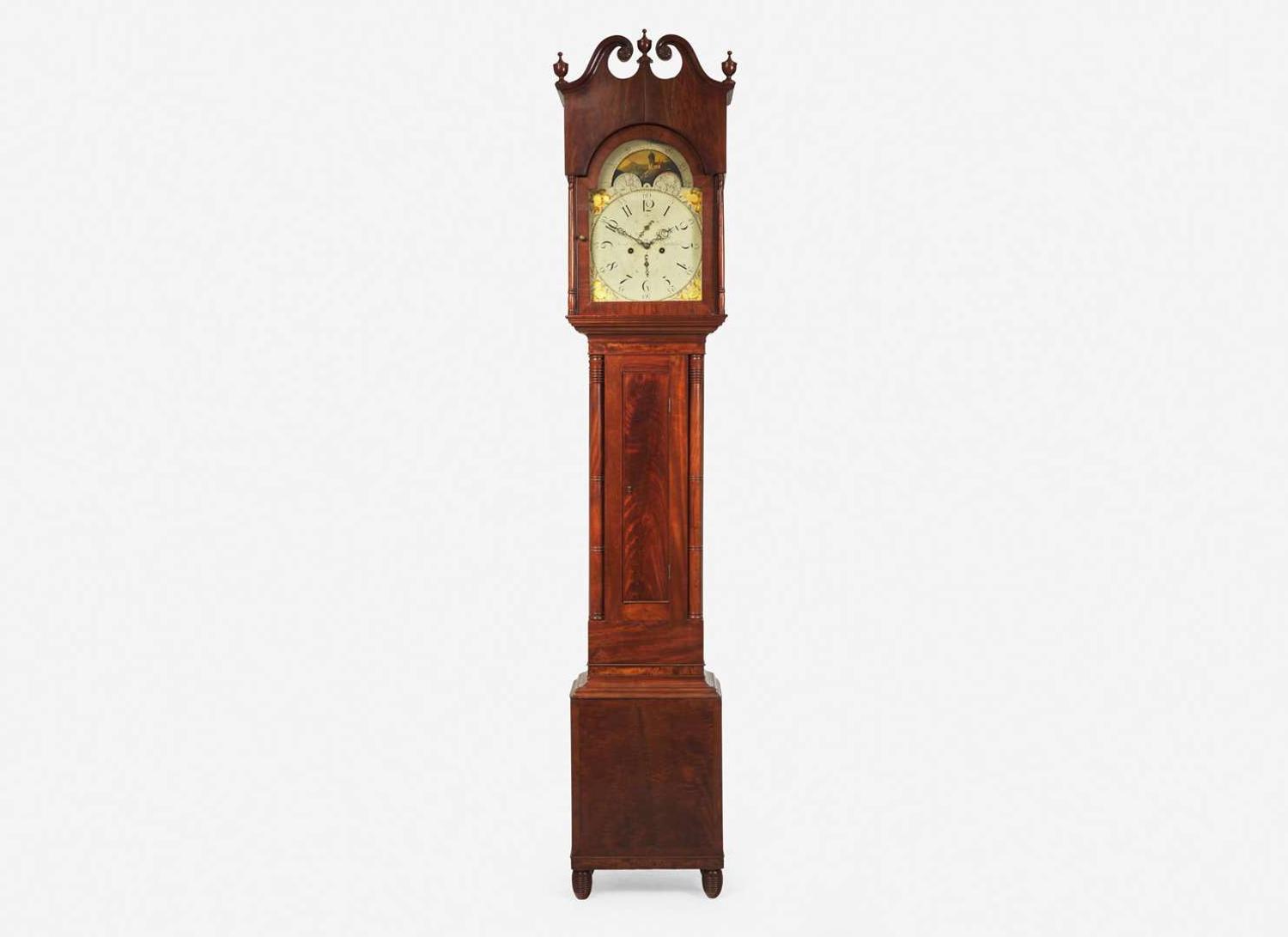 A late Federal mahogany tall case clock, dial and movement by David Weatherly, Sr. (1779-1851) Philadelphia, PA, circa 1820