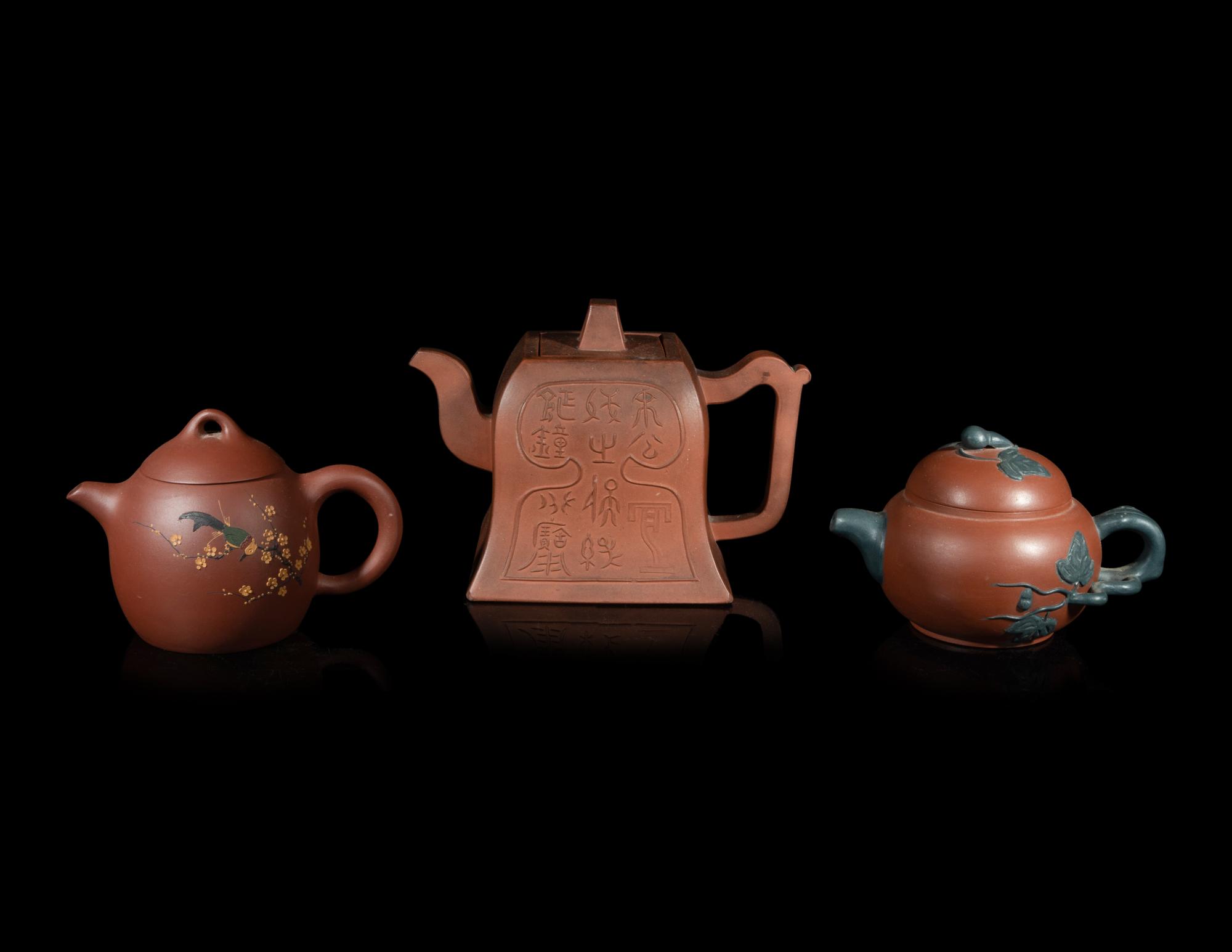 Three Chinese Yixing Pottery Teapots