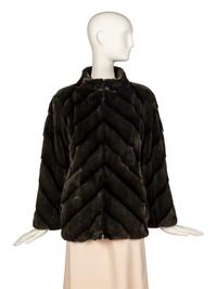 Carolina Herrera Plucked Mink Dark Green Jacket, 1980-90s
