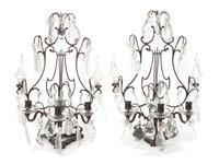A Pair of English Lyre-Form Three-Light Girandoles Height 20 1/4 x width 14 1/2 inches.
