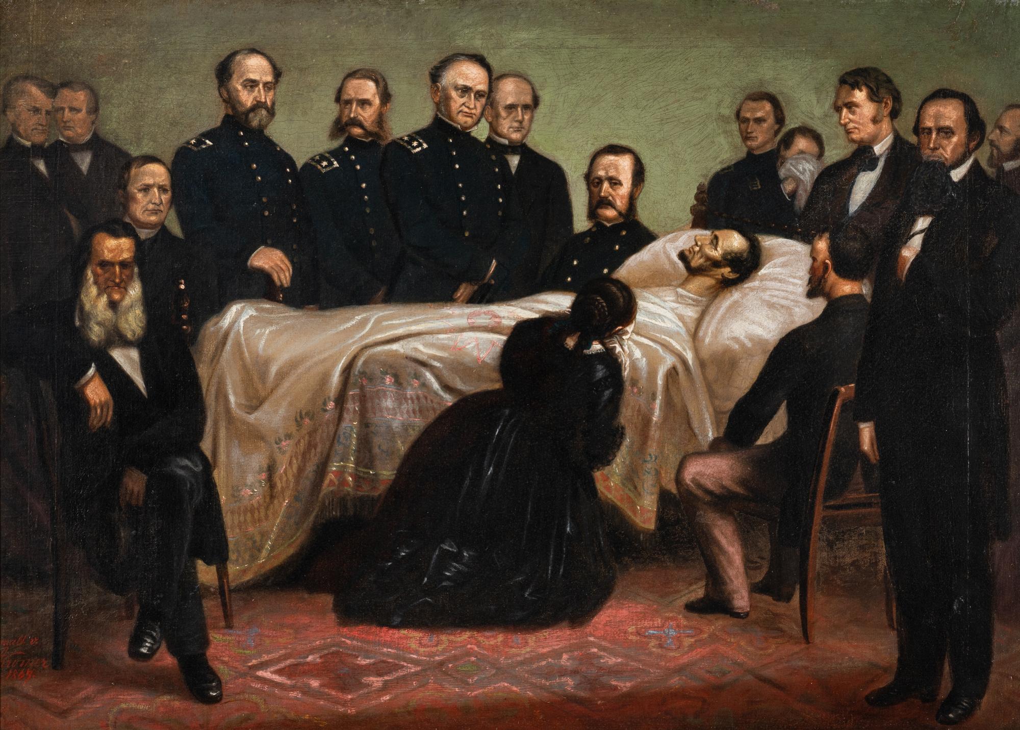 A. Kromer (Bavarian, active 19th century). Death Bed of Lincoln, 1867 oil on canvas, framed