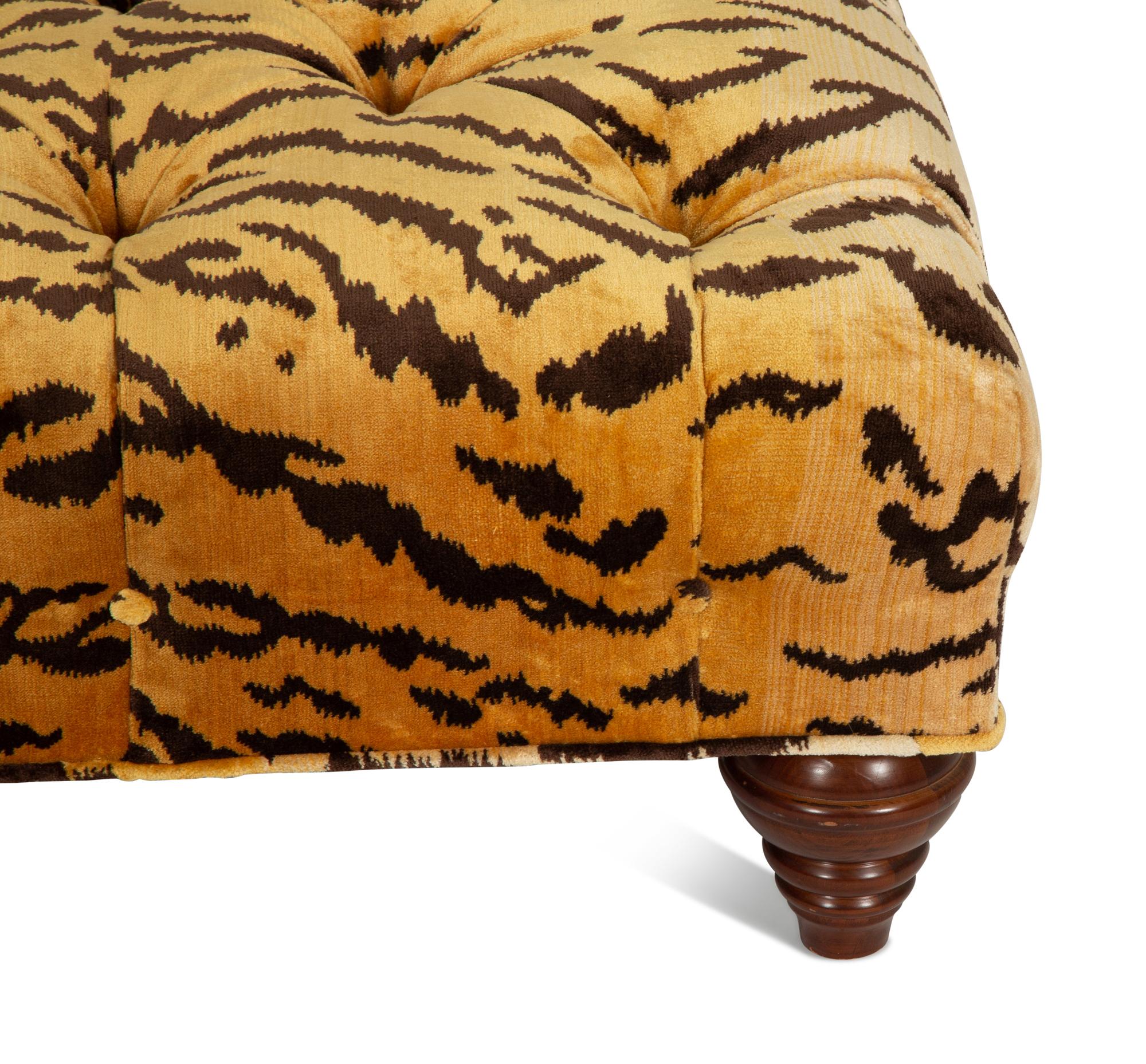 A Victorian Style Button-Tufted Mahogany Ottoman