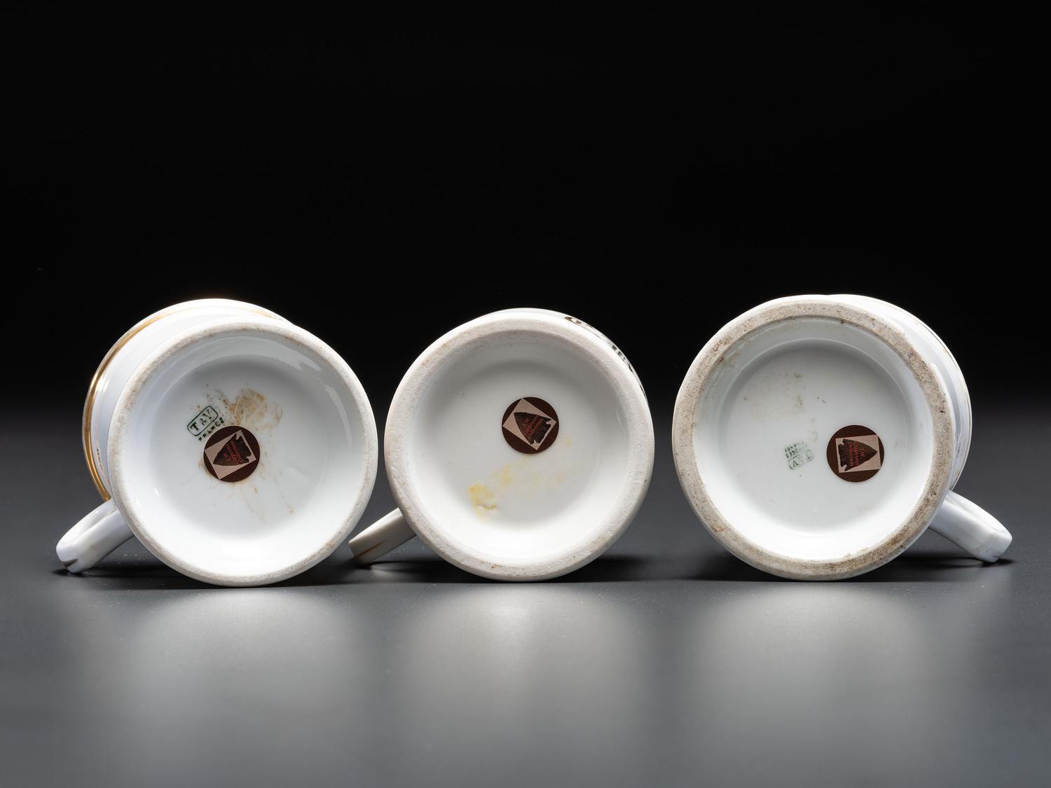 Three Trolley Operator's Porcelain Occupational Shaving Mugs