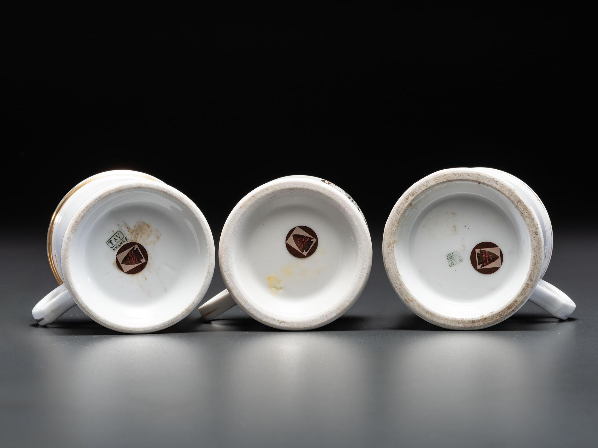 Three Trolley Operator's Porcelain Occupational Shaving Mugs